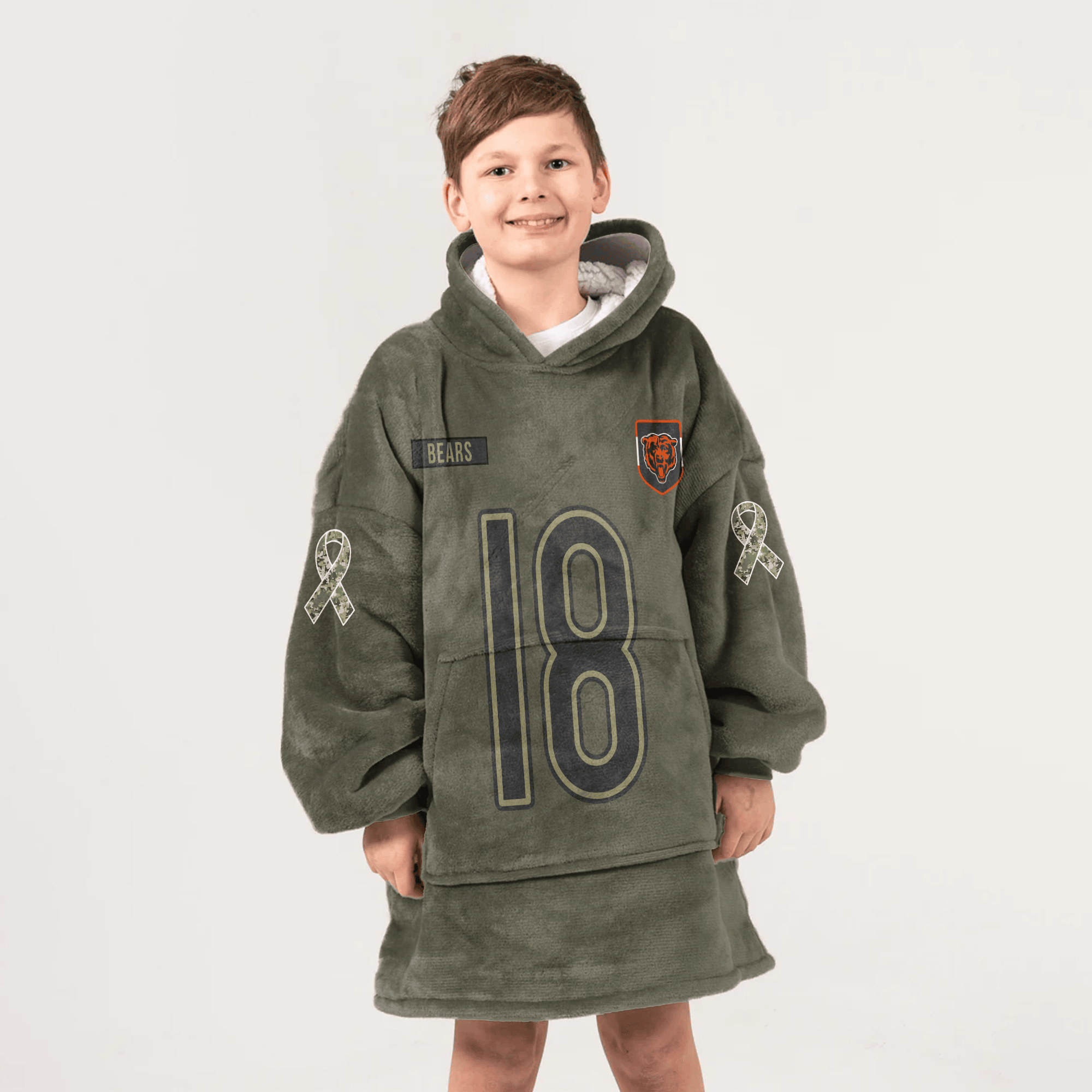 Kid C.W 18 Chicago Football Blanket Hoodie – Olive Salute to Service