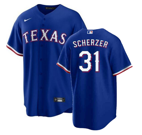 Men's Texas Rangers #31 Max Scherzer  Royal Alternate  Cool Base Jersey