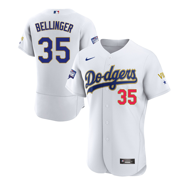 Men's  Los Angeles Dodgers #35 Cody Bellinger White VII Gold Series MLB Jersey