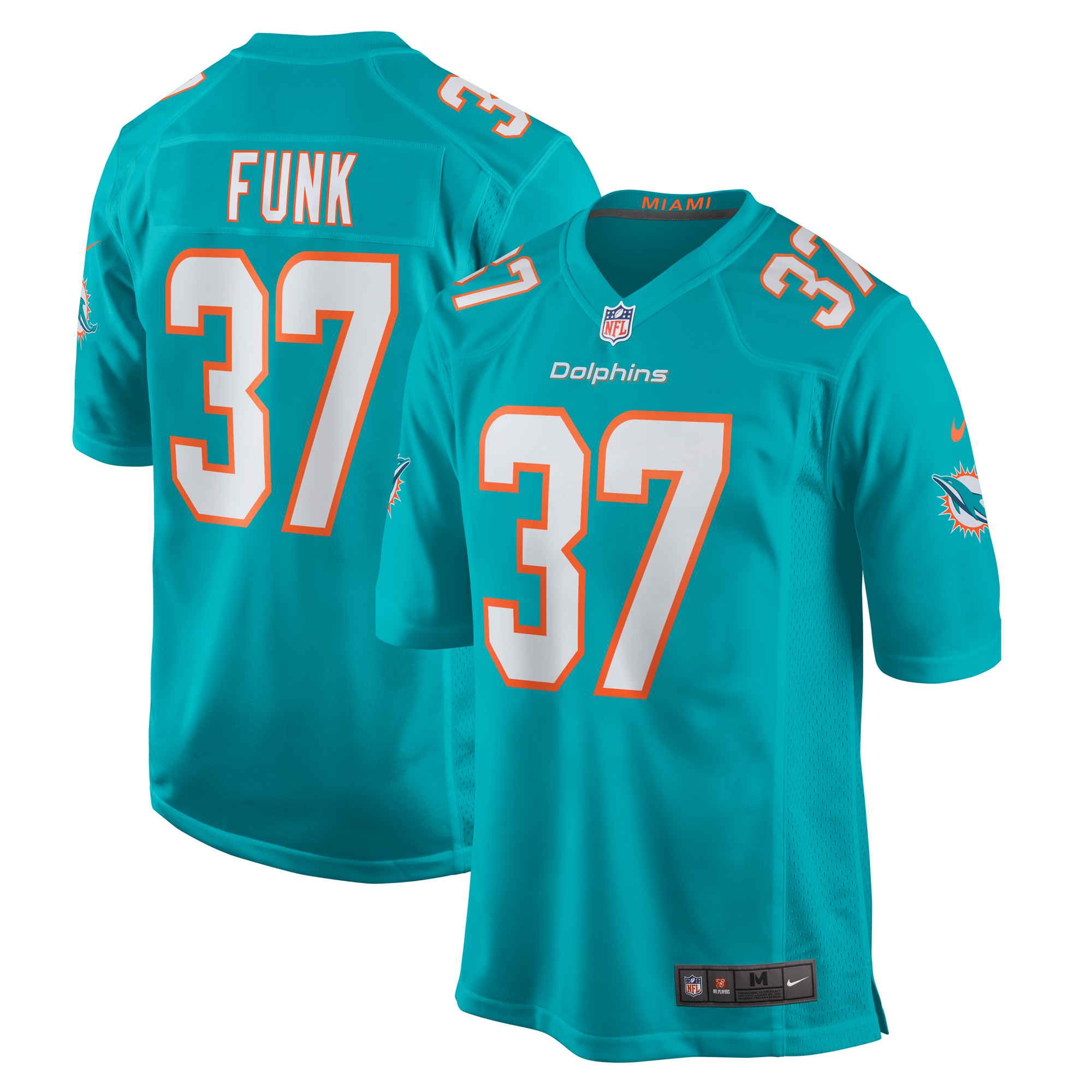 Jake Funk Miami Dolphins  Game Jersey -  Aqua