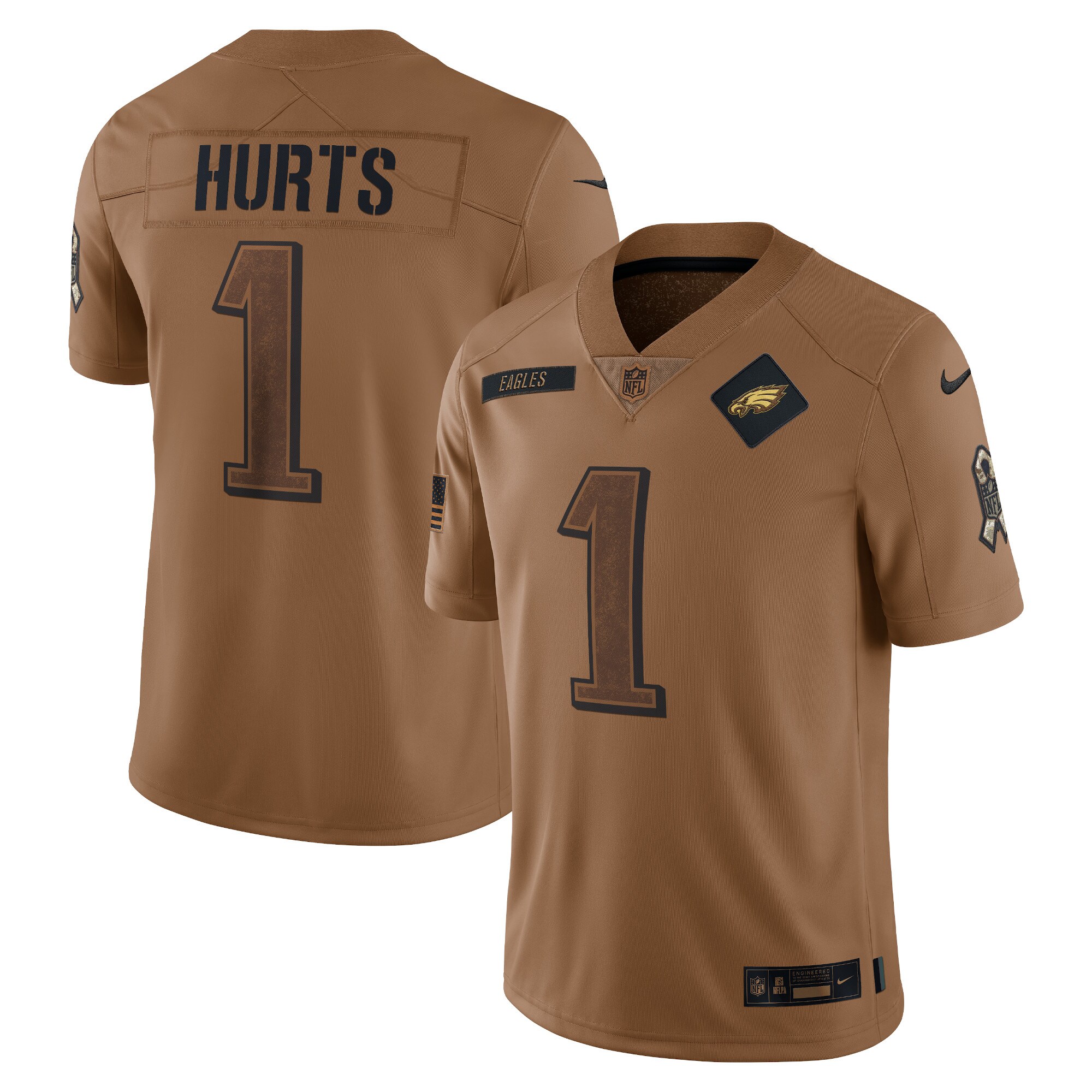 Jalen Hurts Philadelphia Eagles  2023 Salute To Service Limited Jersey - Brown