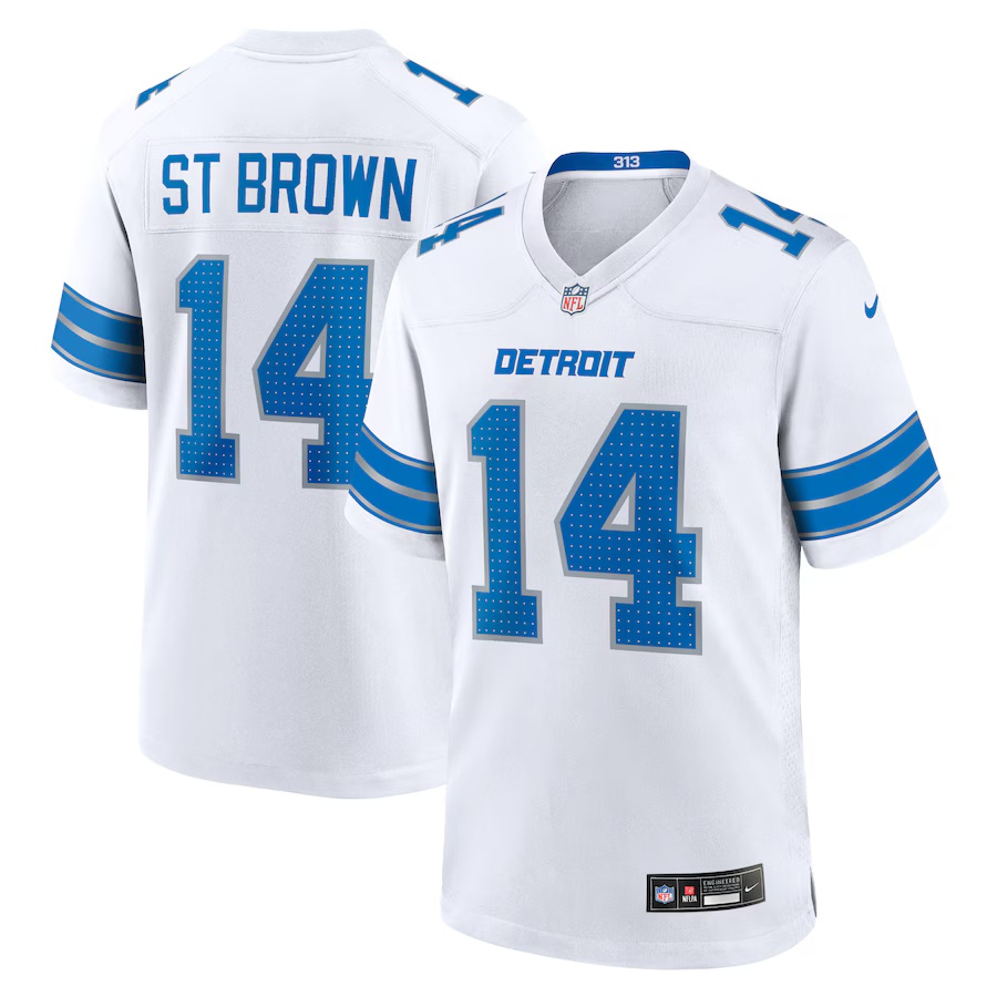 Men's Amon-Ra St. Brown #14 White Detroit Lions Game Jersey