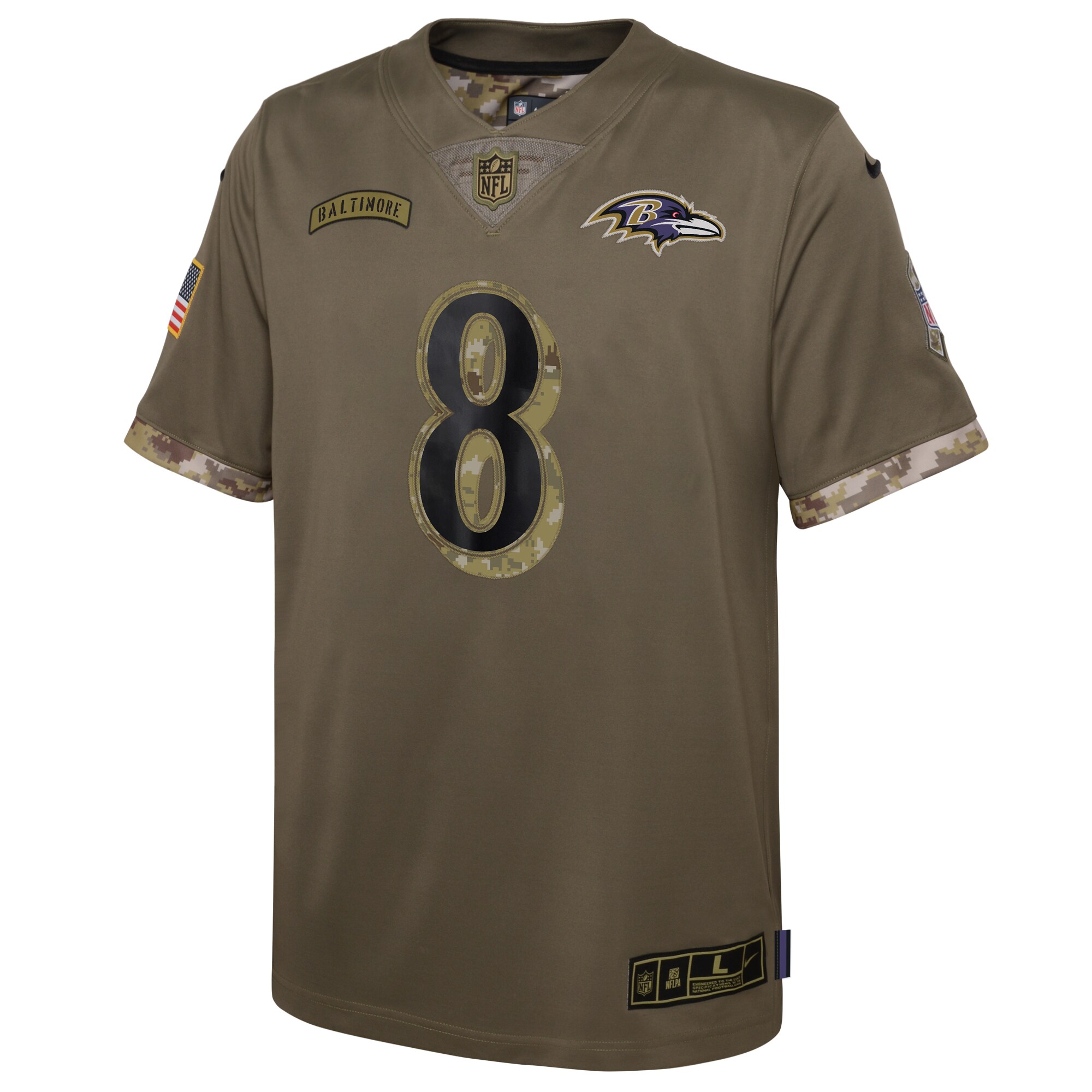 Lamar Jackson Baltimore Ravens  Youth 2022 Salute To Service Player Limited Jersey - Olive