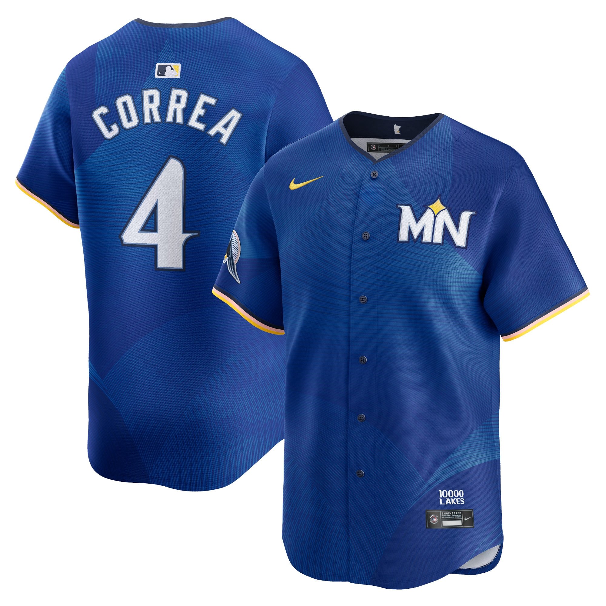Men's Minnesota Twins #4 Carlos Correa  Royal 2024 City Connect Cool Base Jersey