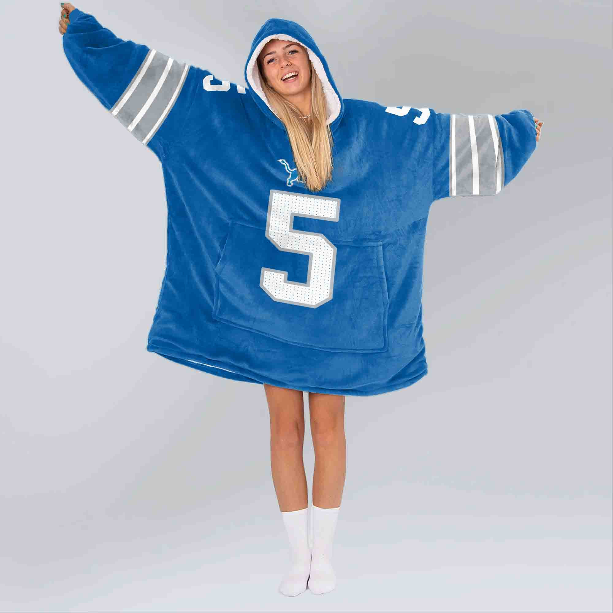 Adult D.M 5 Detroit Football Unisex Blanket Hoodie