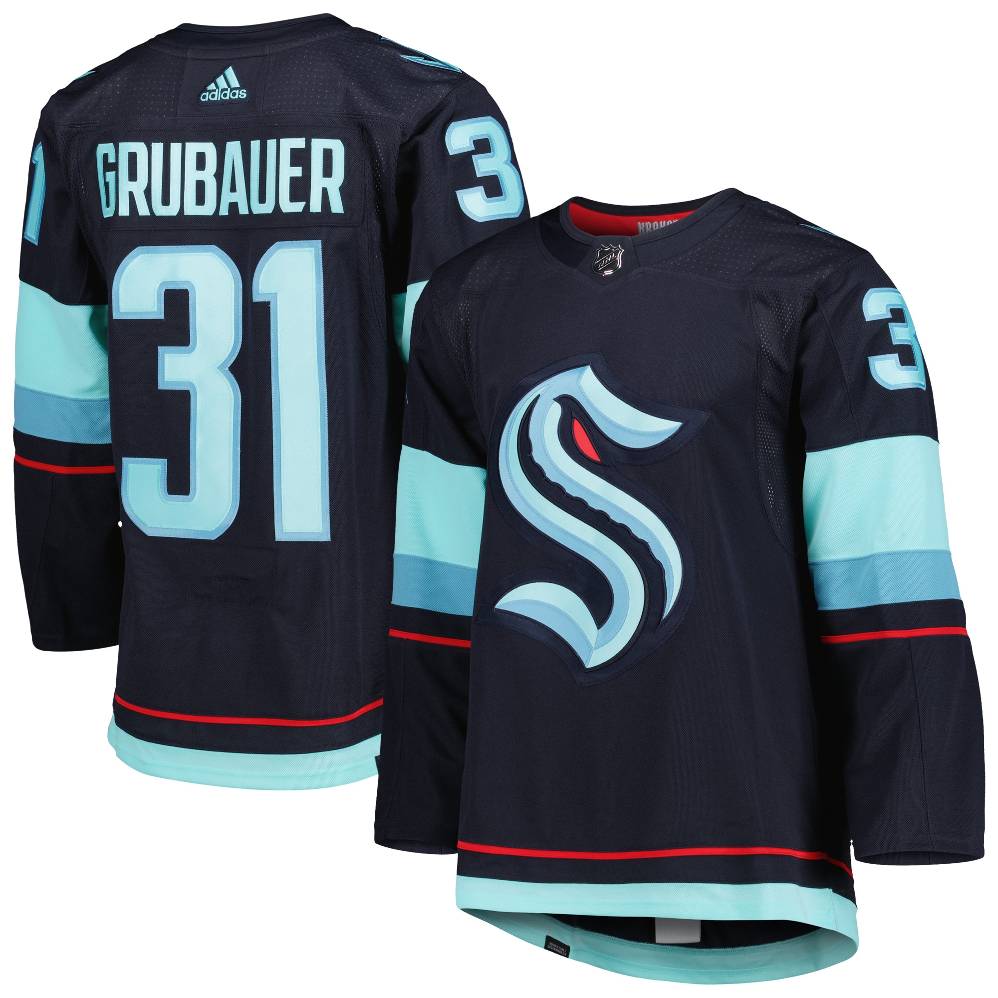 Philipp Grubauer Seattle Kraken  Primegreen Authentic Pro Home Player Jersey - Deep Sea Blue