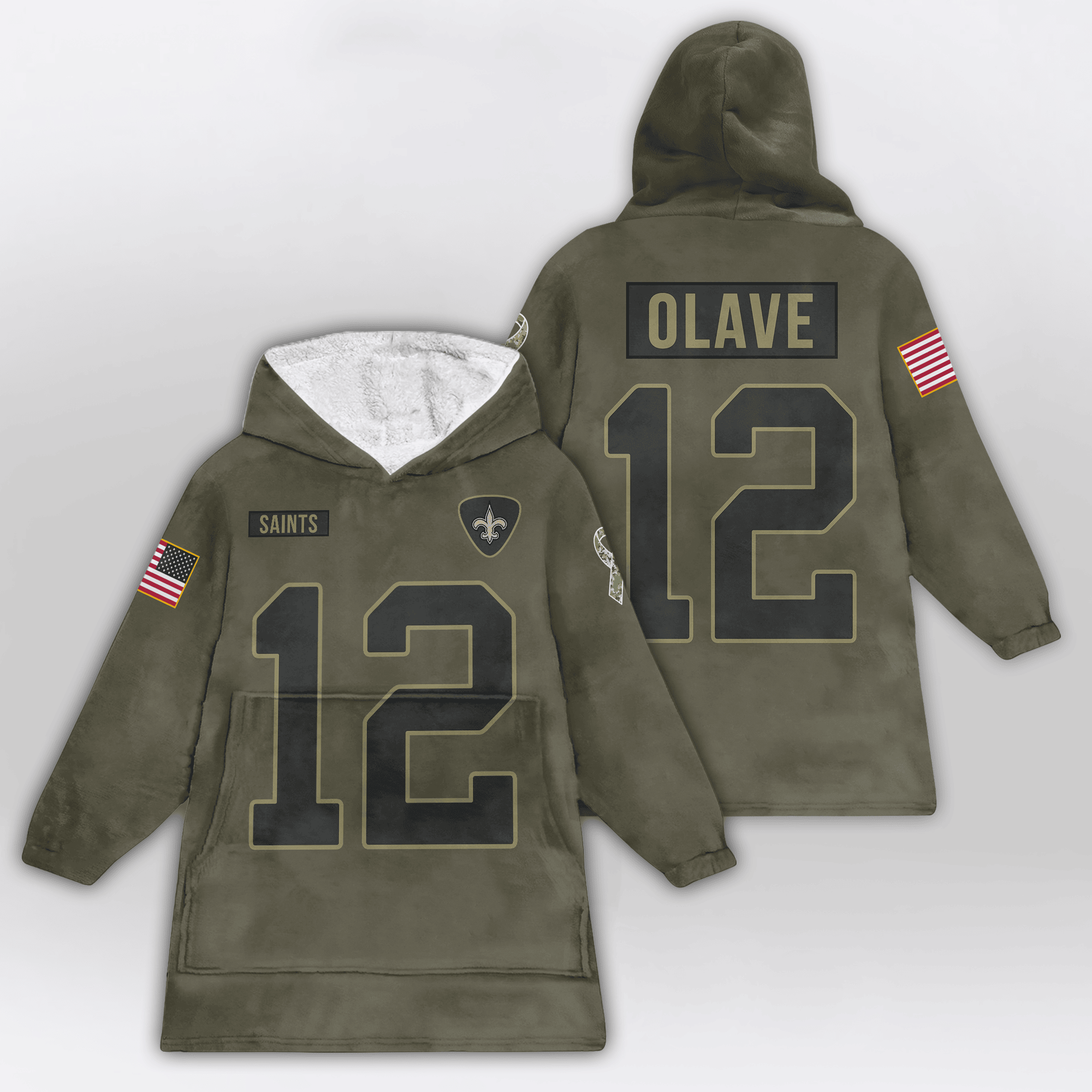 Adult C.O 12 New Orleans Football Blanket Hoodie – Olive Salute to Service