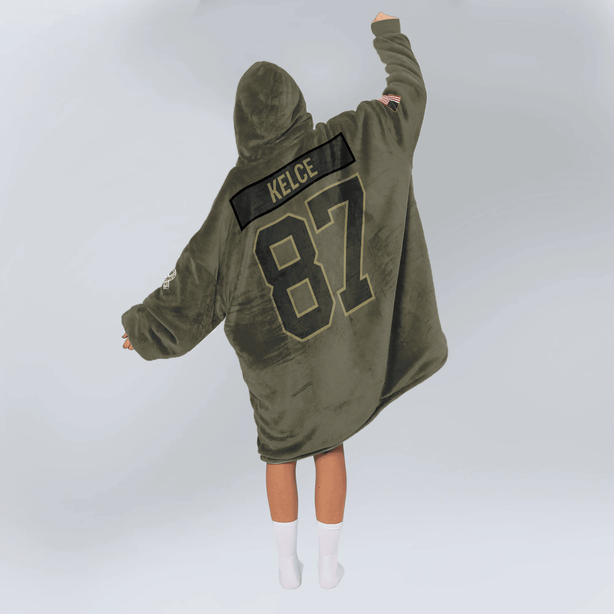 Adult T.K 87 Kansas City Football Blanket Hoodie – Olive Salute to Service