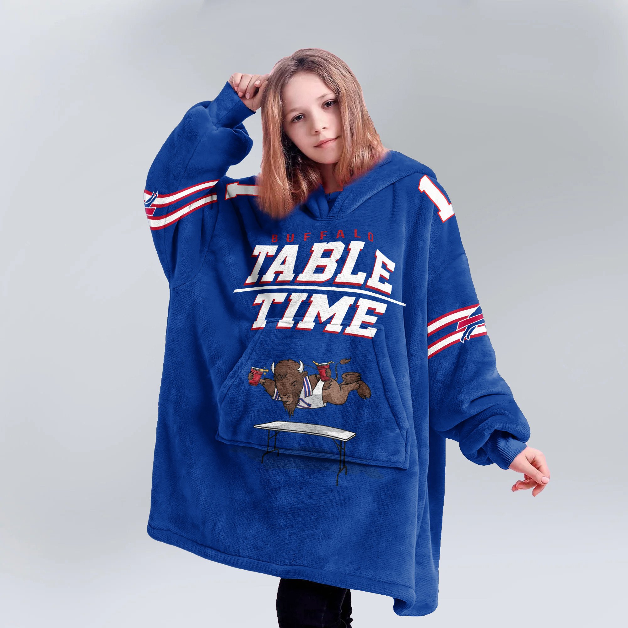 Adult 17 Buffalo Football Unisex Blanket Hoodie