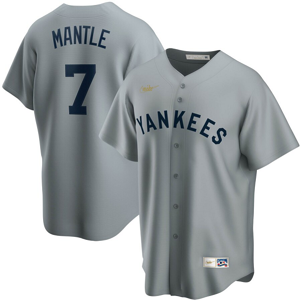 Men's  New York Yankees #7 Mickey Mantle Road Cooperstown Collection Player Gray MLB Jersey
