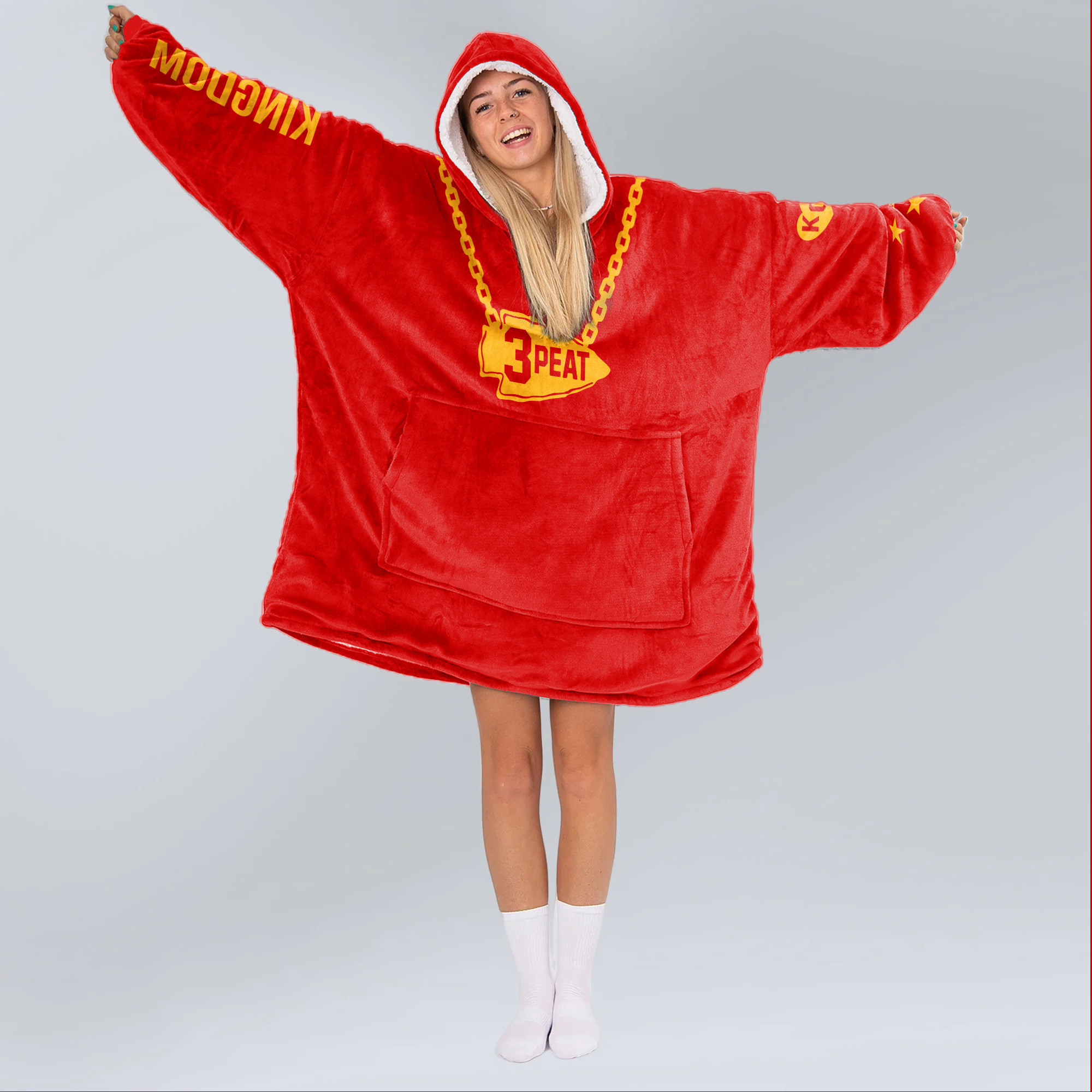 Adult 3 Peat Kansas City Football Unisex Blanket Hoodie