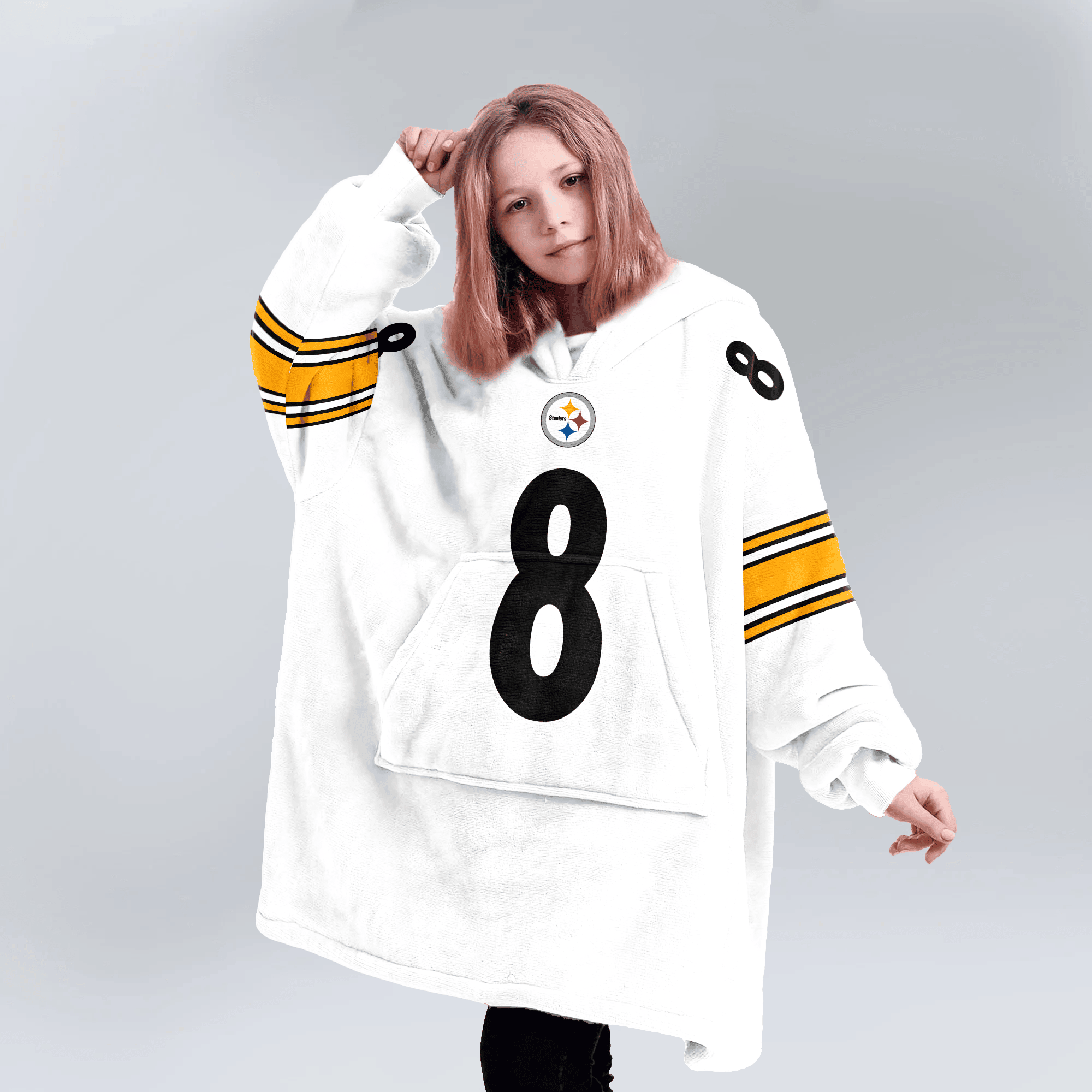 Kid 8 Pittsburgh Football Unisex Blanket Hoodie