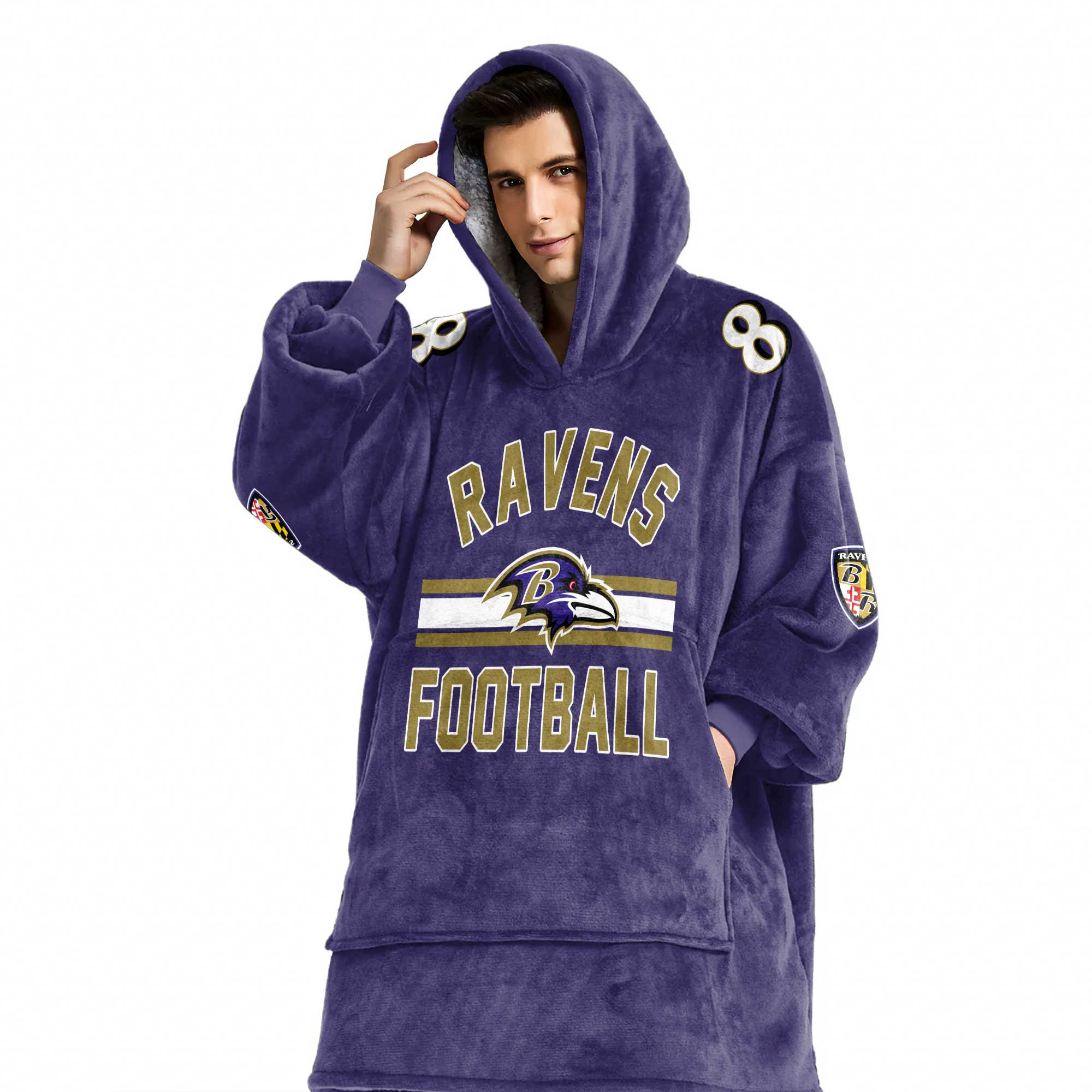 Adult L.J 8 Baltimore Football Unisex Blanket Hoodie