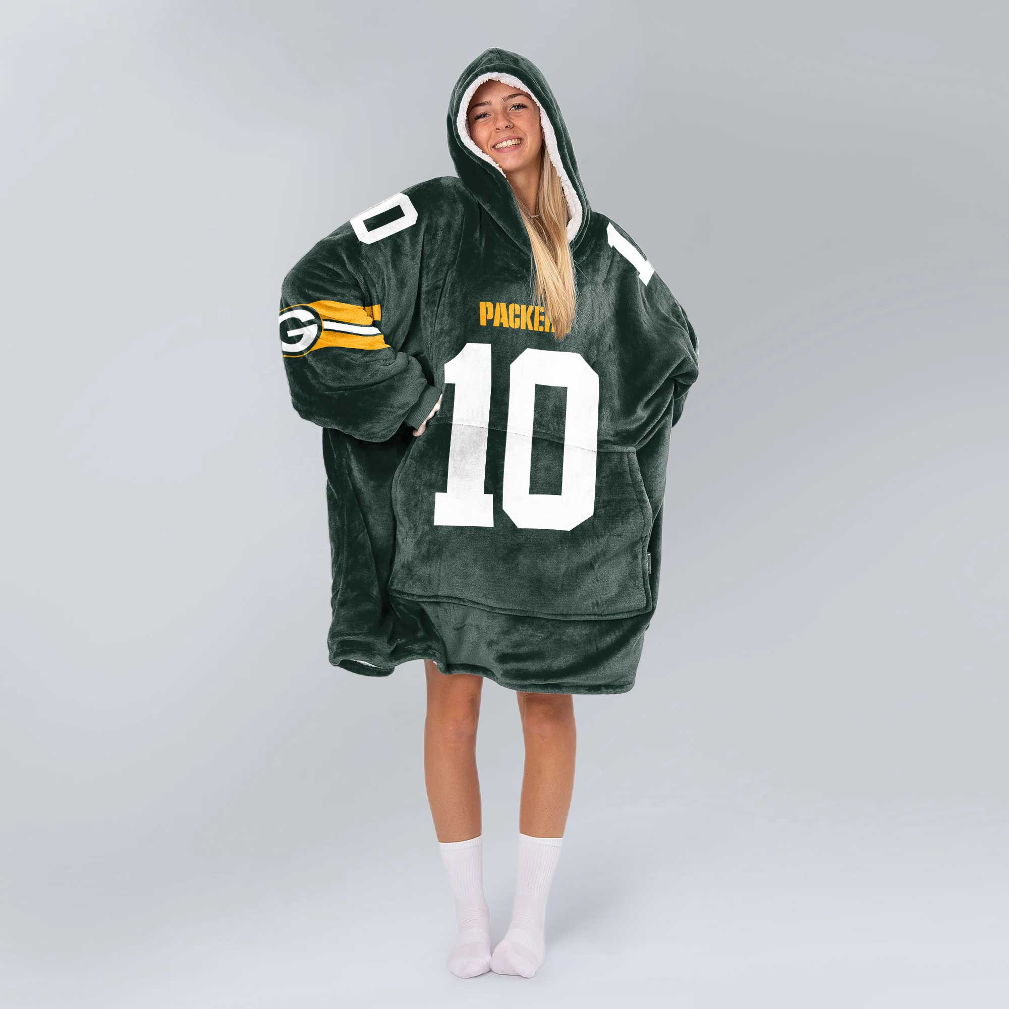 Adult J.L. 10 Green Bay Football Unisex Blanket Hoodie