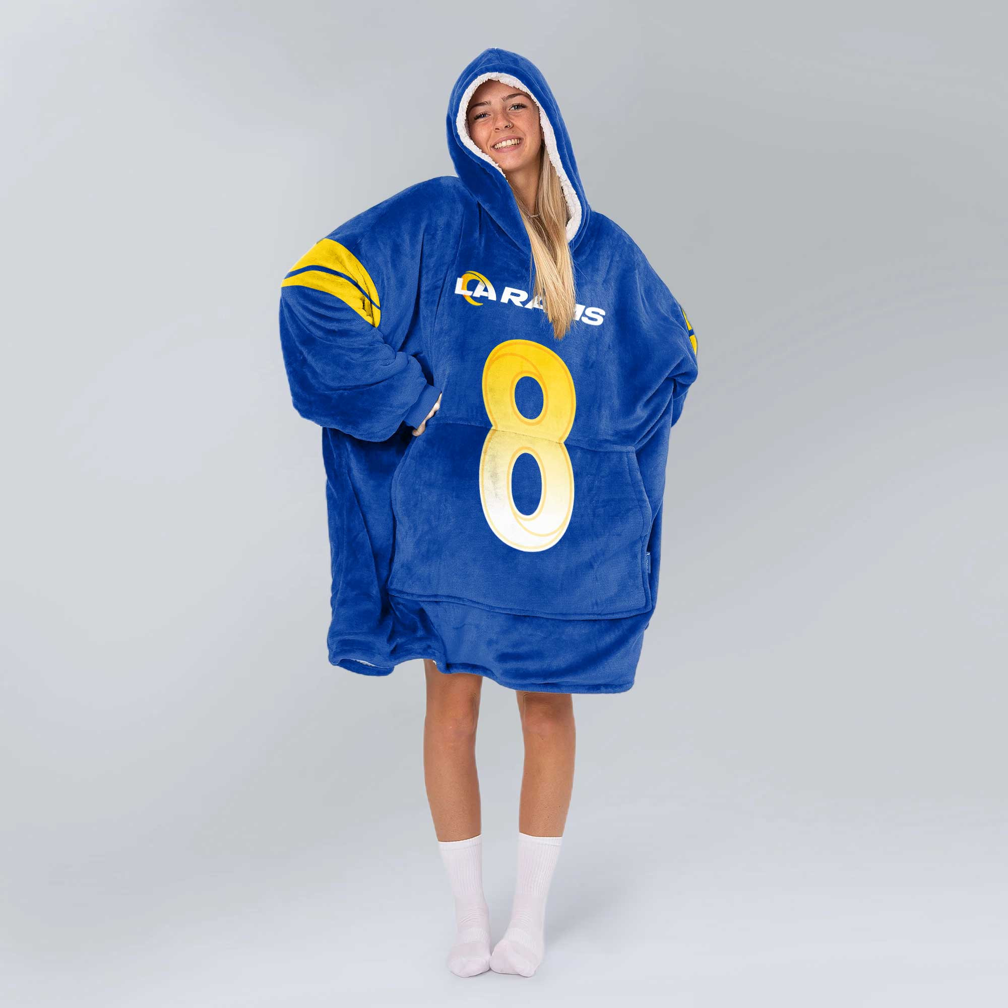 Adult J.V 8 Los Angeles R Football Unisex Blanket Hoodie