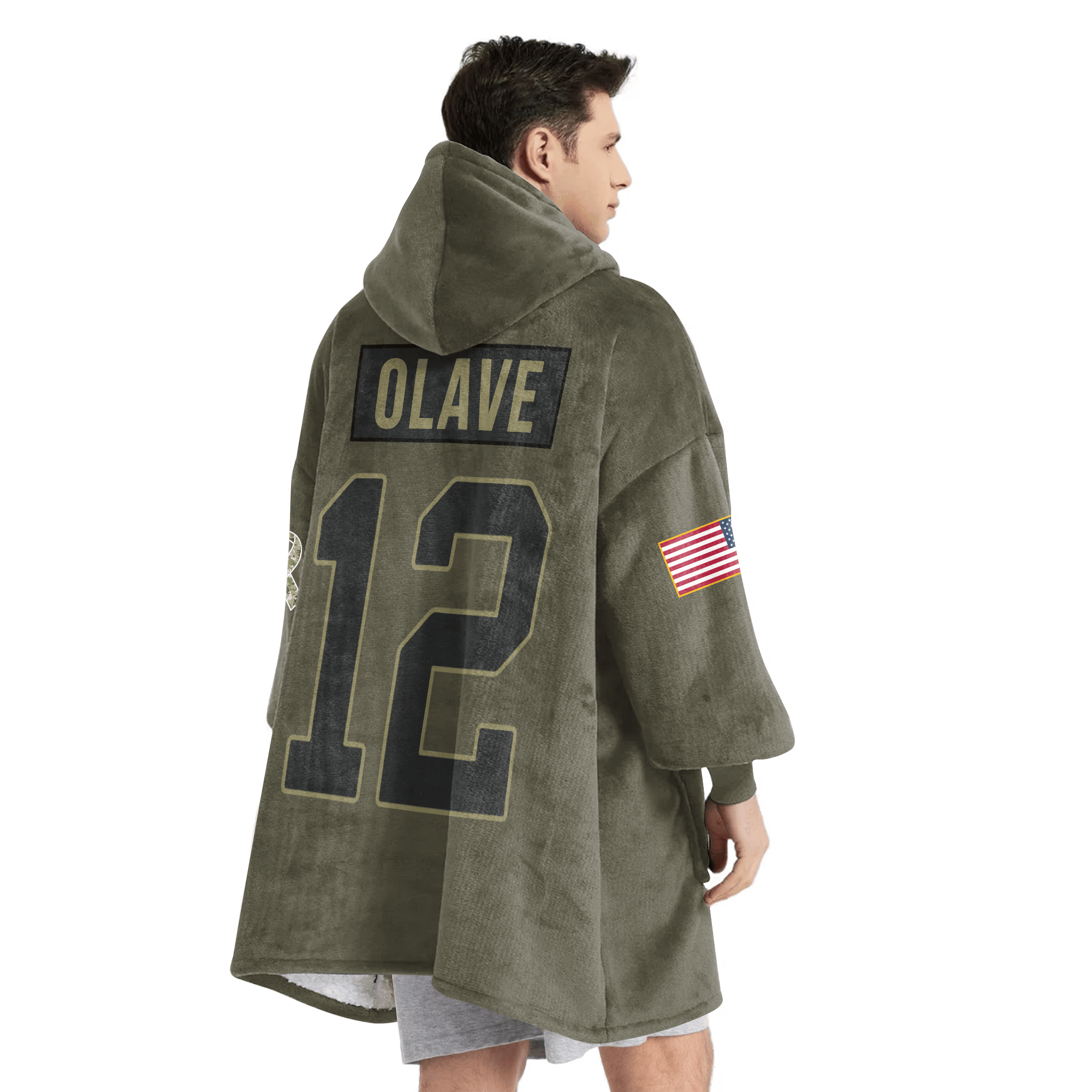 Adult C.O 12 New Orleans Football Blanket Hoodie – Olive Salute to Service