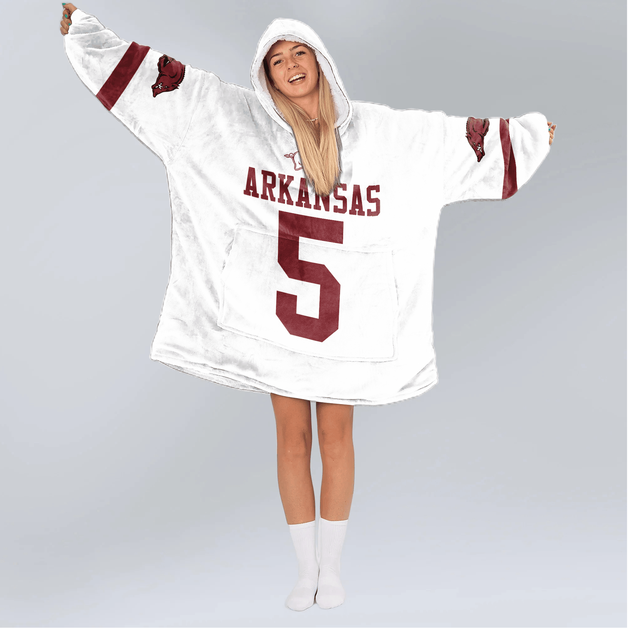Adult #5 Arkansas Football Unisex Blanket Hoodie