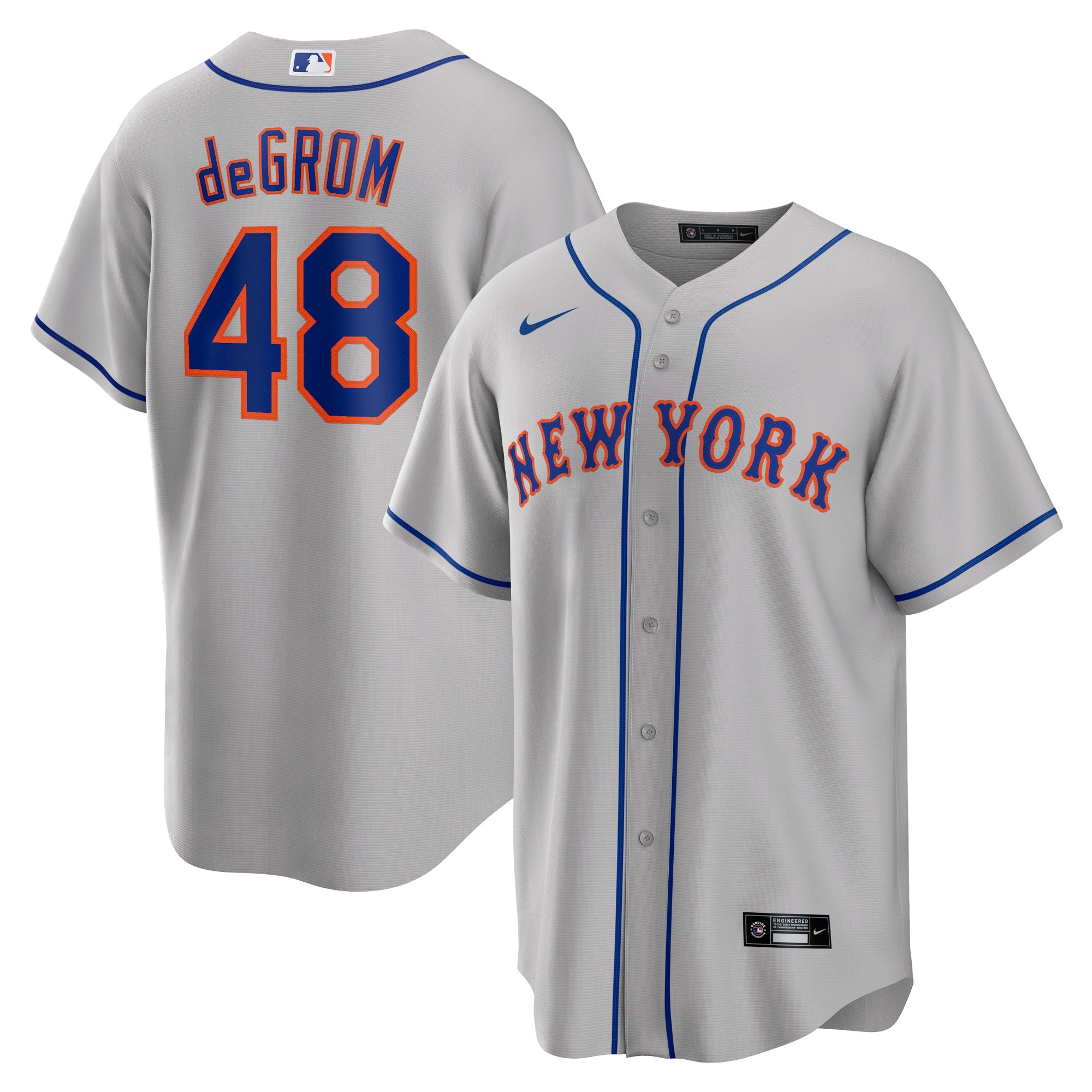 Men's New York Mets Jacob deGrom  Gray Road Replica Player Name Jersey