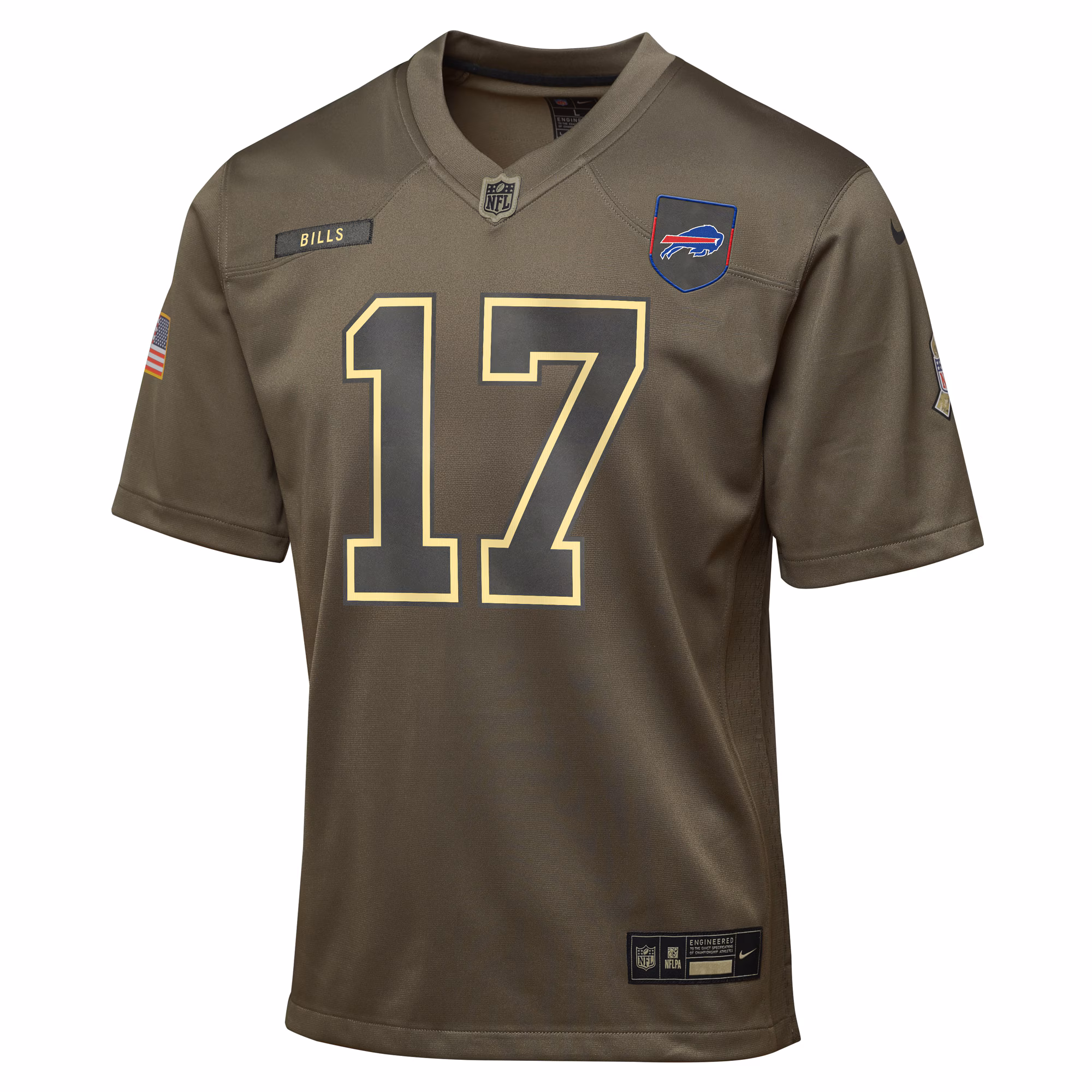 Youth Buffalo Bills #17 Josh Allen Olive 2025 Salute to Service Game Jersey