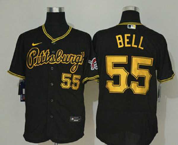 Men's Pittsburgh Pirates #55 Josh Bell Black Stitched MLB Flex Base  Jersey