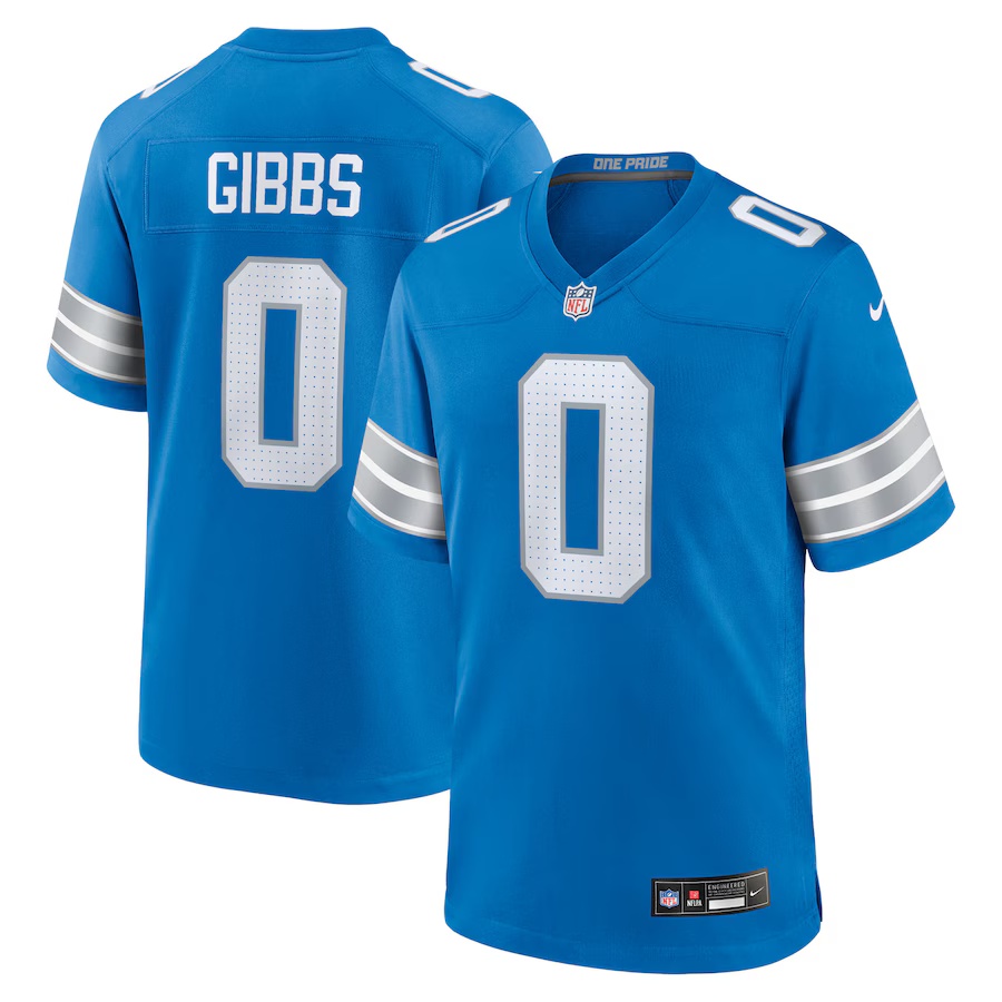 Men's Jahmyr Gibbs Blue #0 Detroit Lions Game Player Jersey