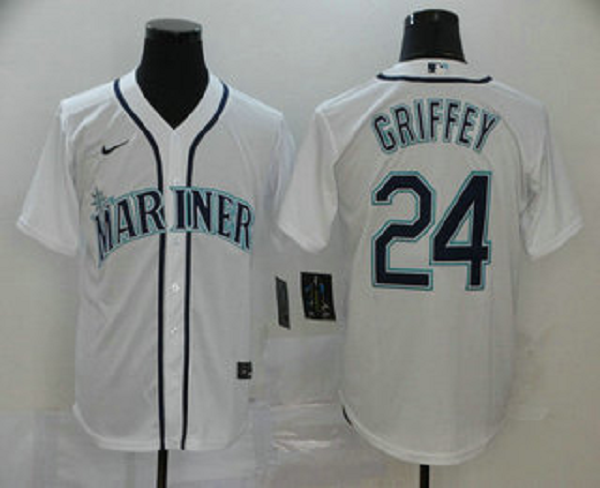 Men's Seattle Mariners #24 Ken Griffey Jr. White Stitched MLB Cool Base  Jersey