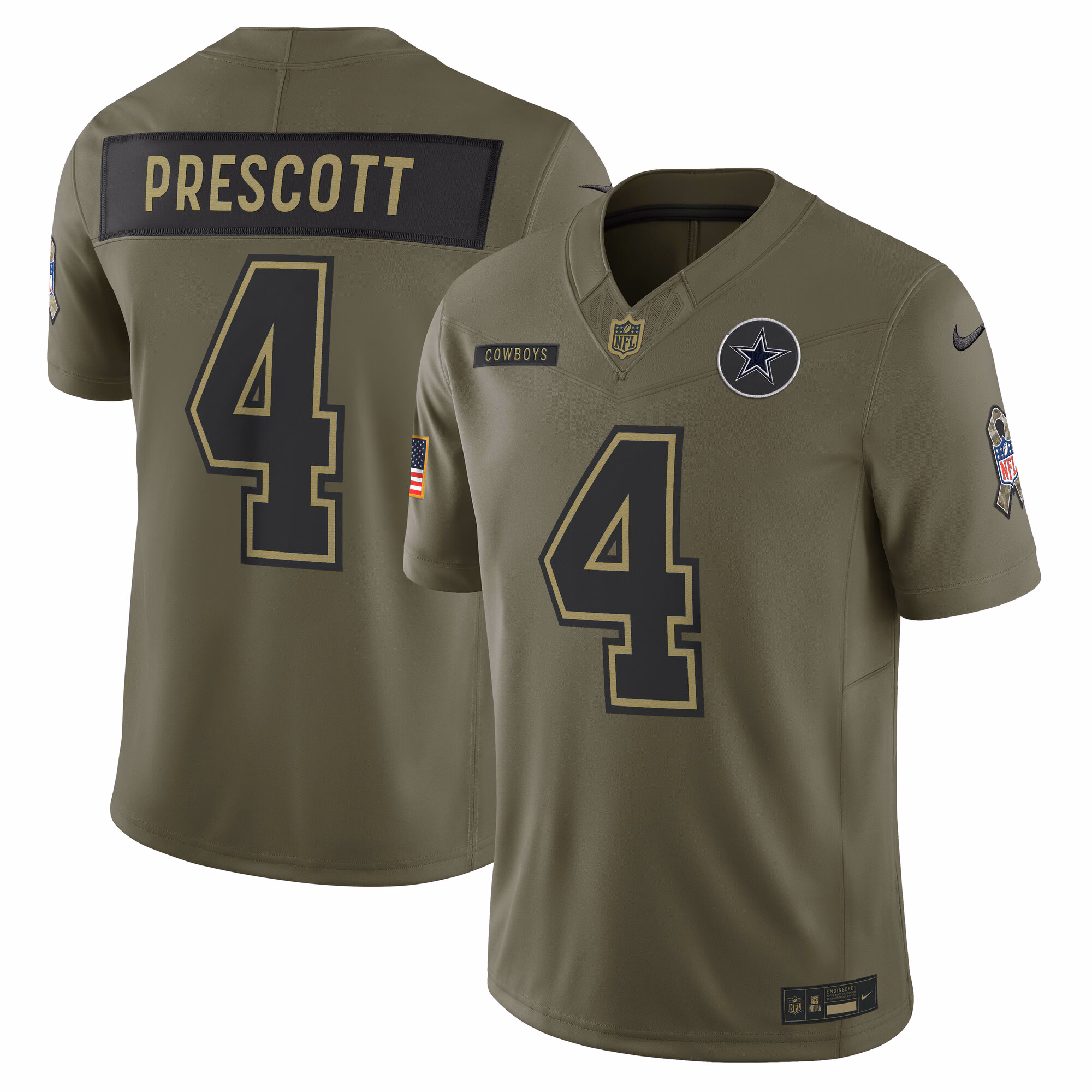 Men's Dallas Cowboys Dak Prescott Olive 2025 Salute to Service Limited Jersey