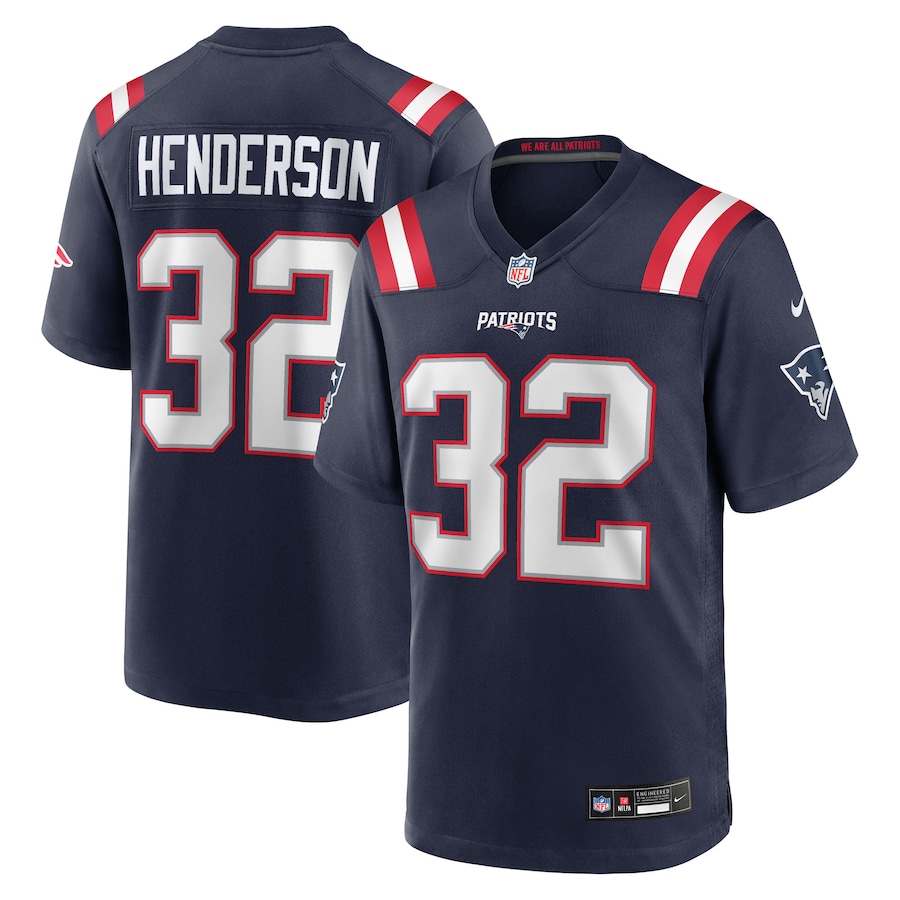 Men's TreVeyon Henderson #32 Navy New England Patriots 2025 NFL Draft Game Jersey