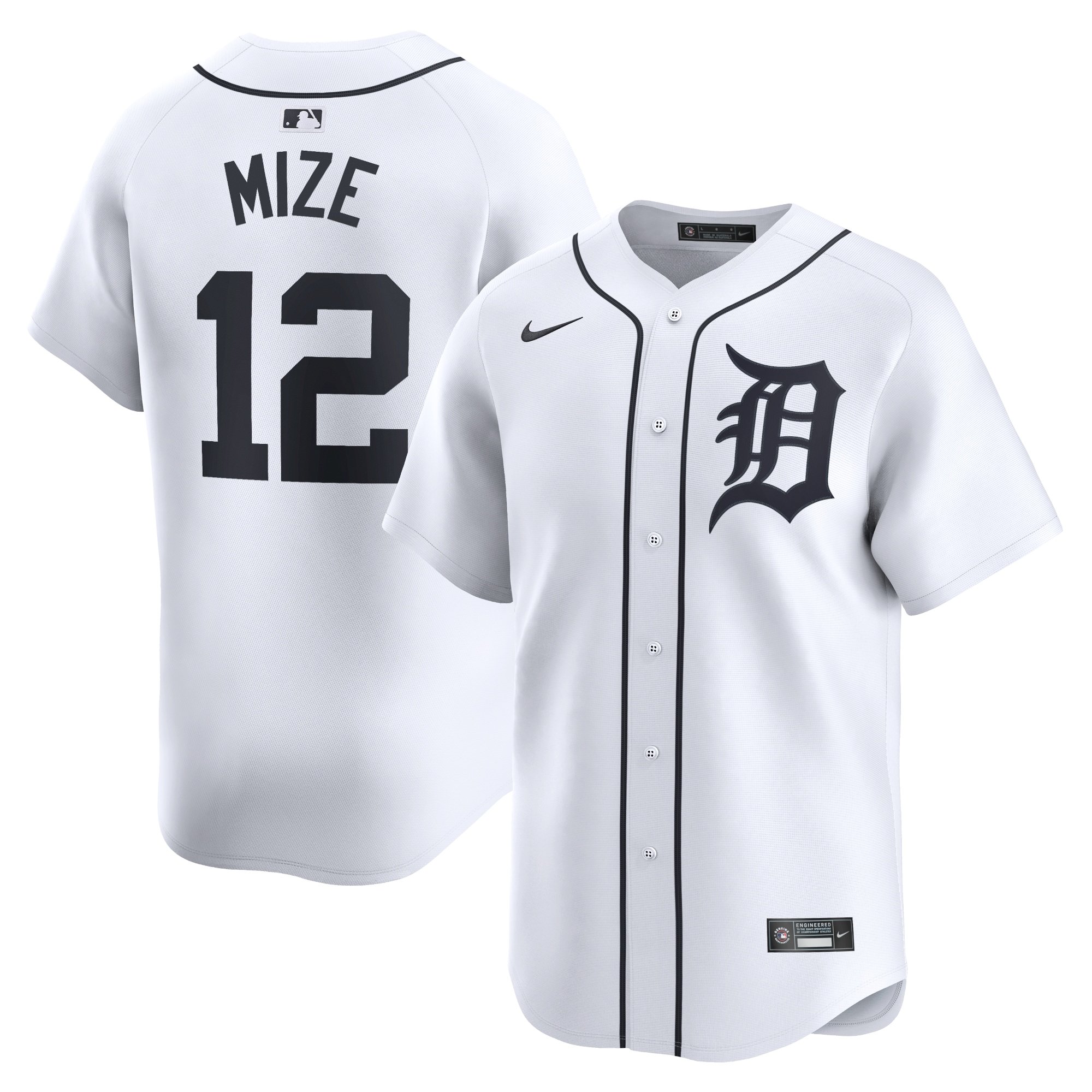 Men's Detroit Tigers #12 Casey Mize  White Home Limited Player Jersey