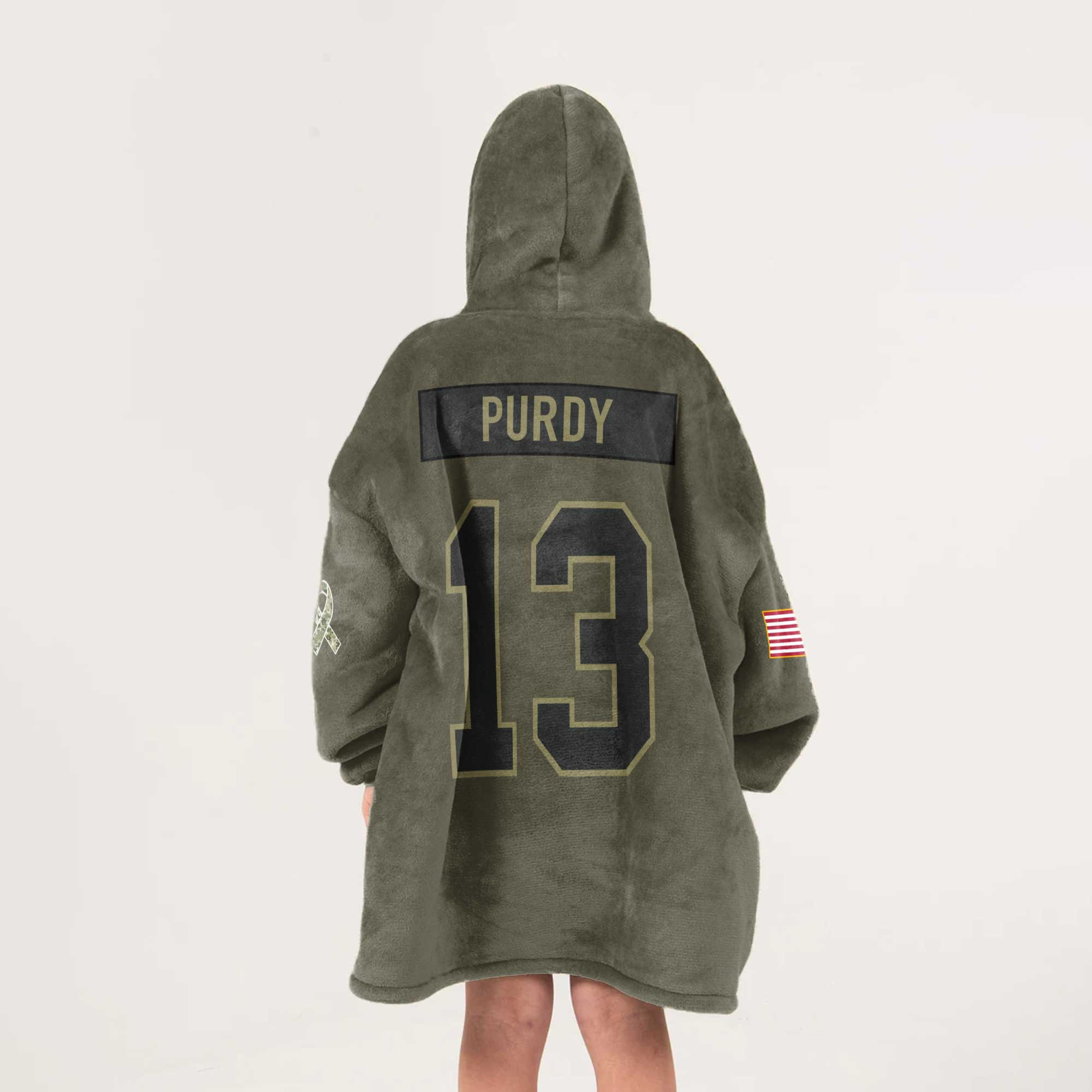 Kid B.P 13 San Francisco 49ers Football Blanket Hoodie – Olive Salute to Service