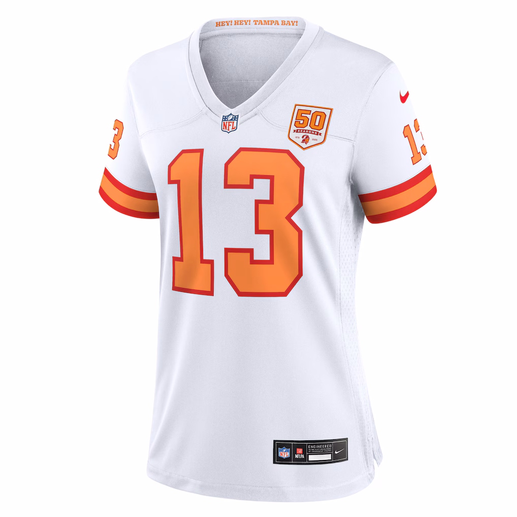 Mike Evans #13 '76 Tampa Bay Buccaneers Women's 50th Season Game Jersey - White