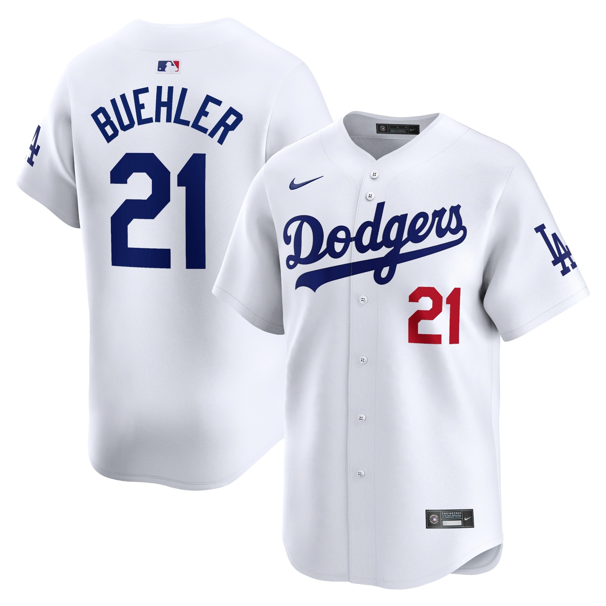 Men's Los Angeles Dodgers #21 Walker Buehler  White Home Limited Player Jersey