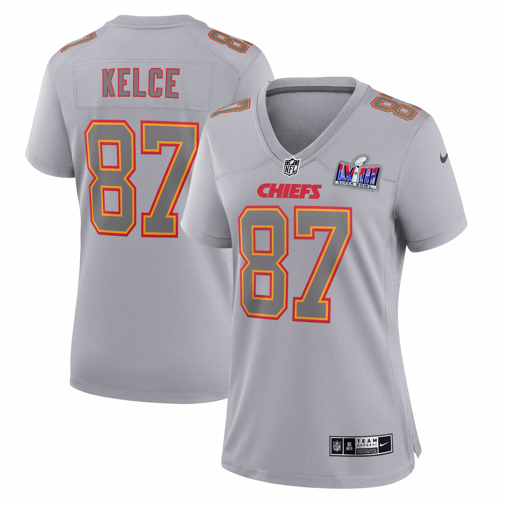 Travis Kelce Kansas City Chiefs  Women's 2023 Super Bowl LVIII Atmosphere Fashion Game Jersey - Gray