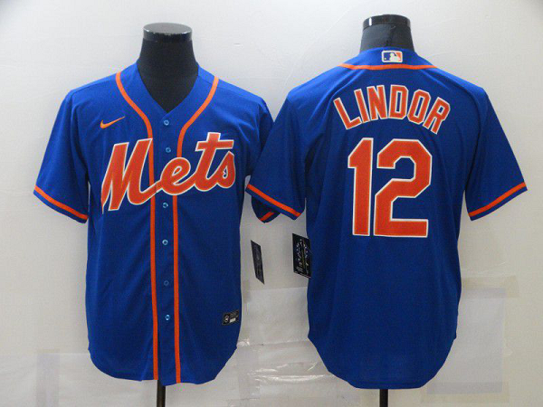 Men's New York Mets #12 Francisco Lindor Blue Stitched MLB Cool Base  Jersey