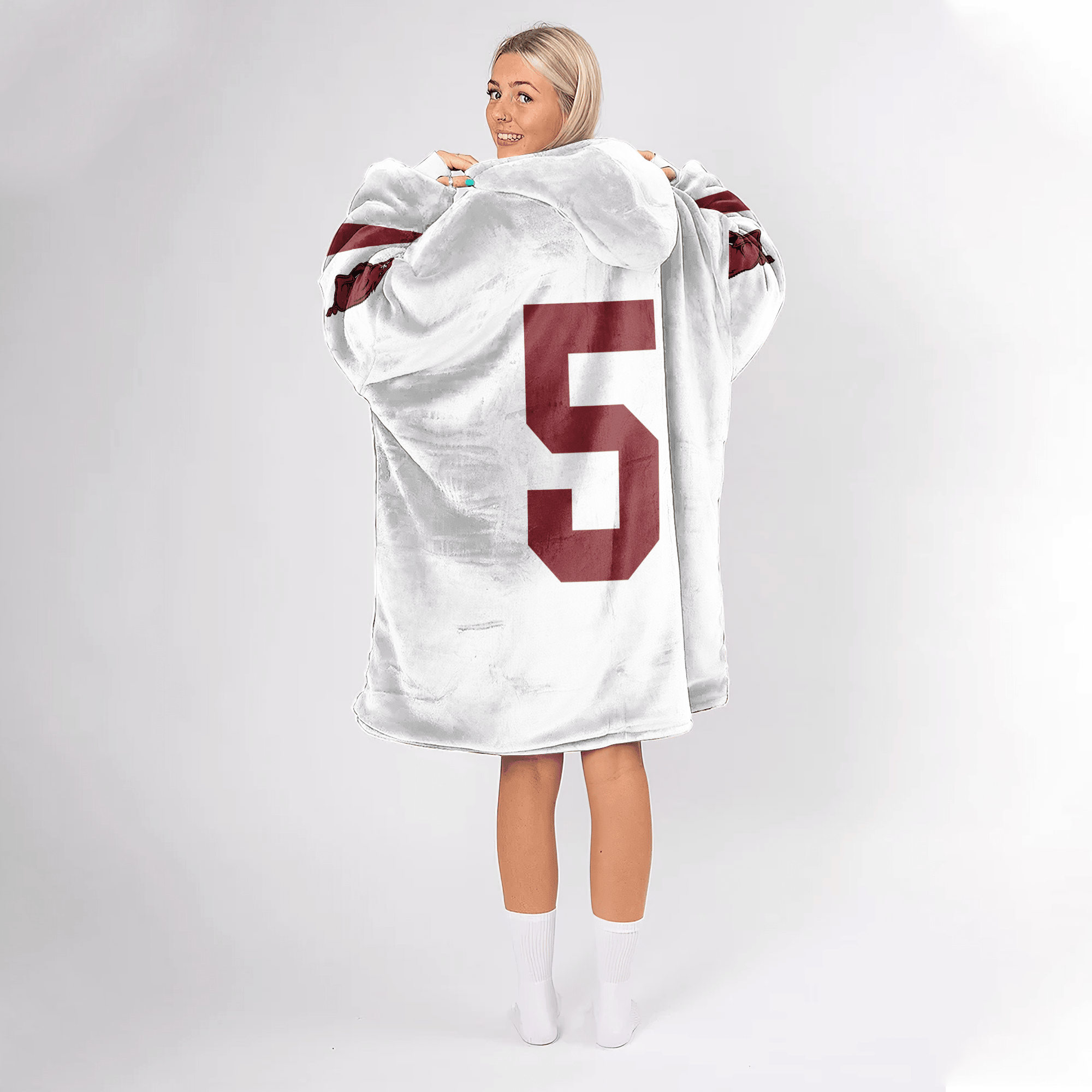 Adult #5 Arkansas Football Unisex Blanket Hoodie