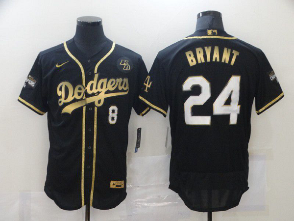 Men's Los Angeles Dodgers #8 #24 Kobe Bryant Black Gold Stitched MLB Flex Base  Jersey