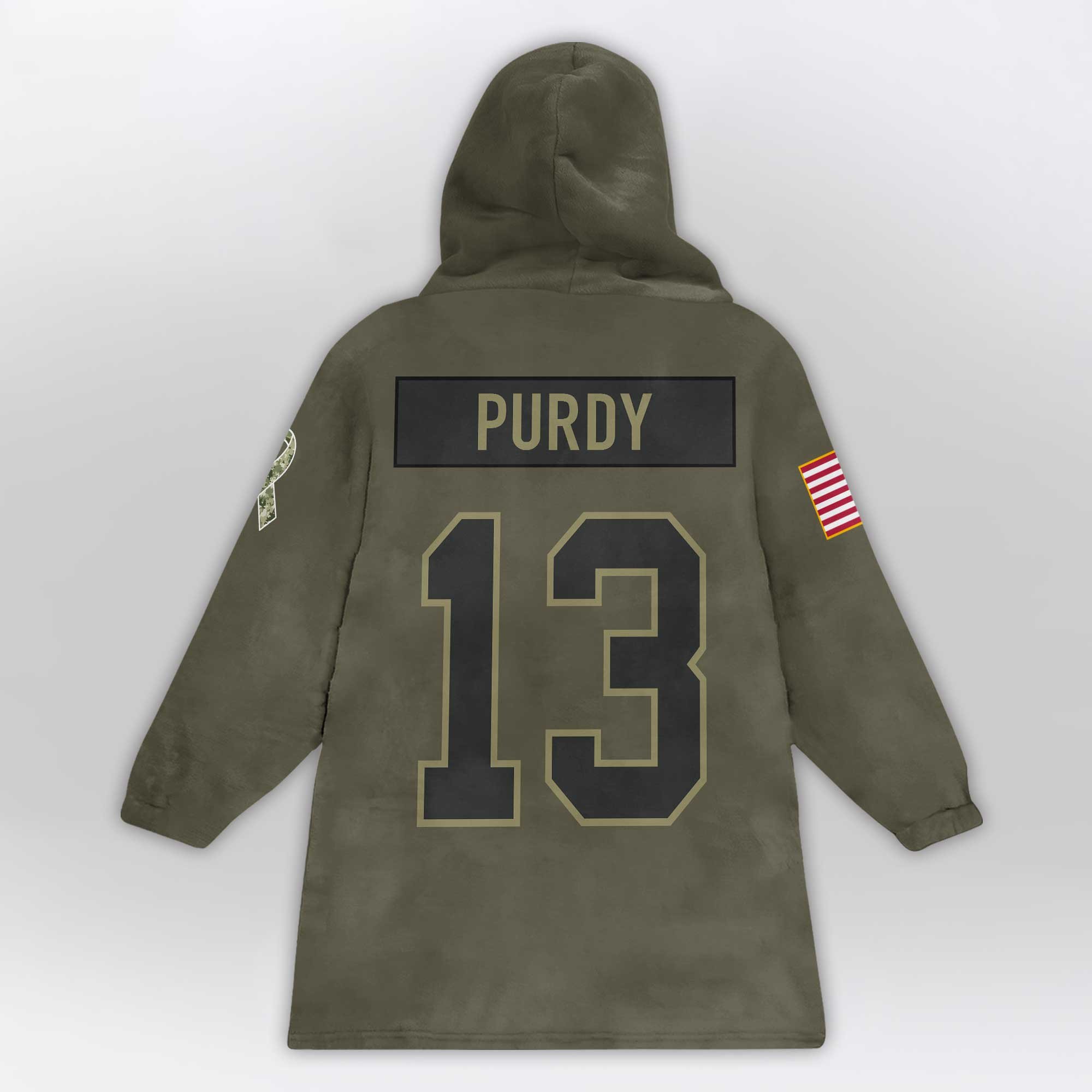 Adult B.P 13 San Francisco 49ers Football Blanket Hoodie – Olive Salute to Service