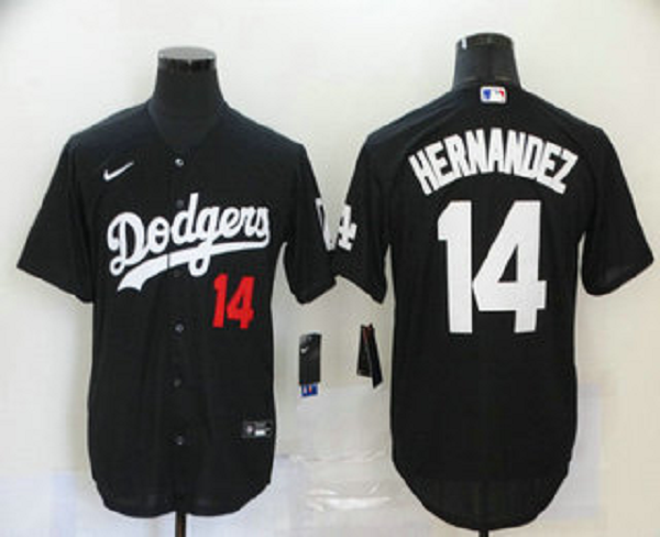 Men's  Los Angeles Dodgers #14 Enrique Hernandez Black Stitched MLB Cool Base Jersey
