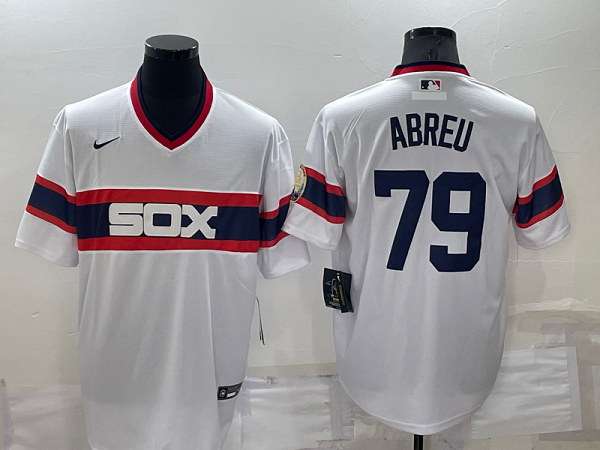 Men's  Chicago White Sox #79 Jose Abreu White Throwback Cool Base Stitched MLB Jersey