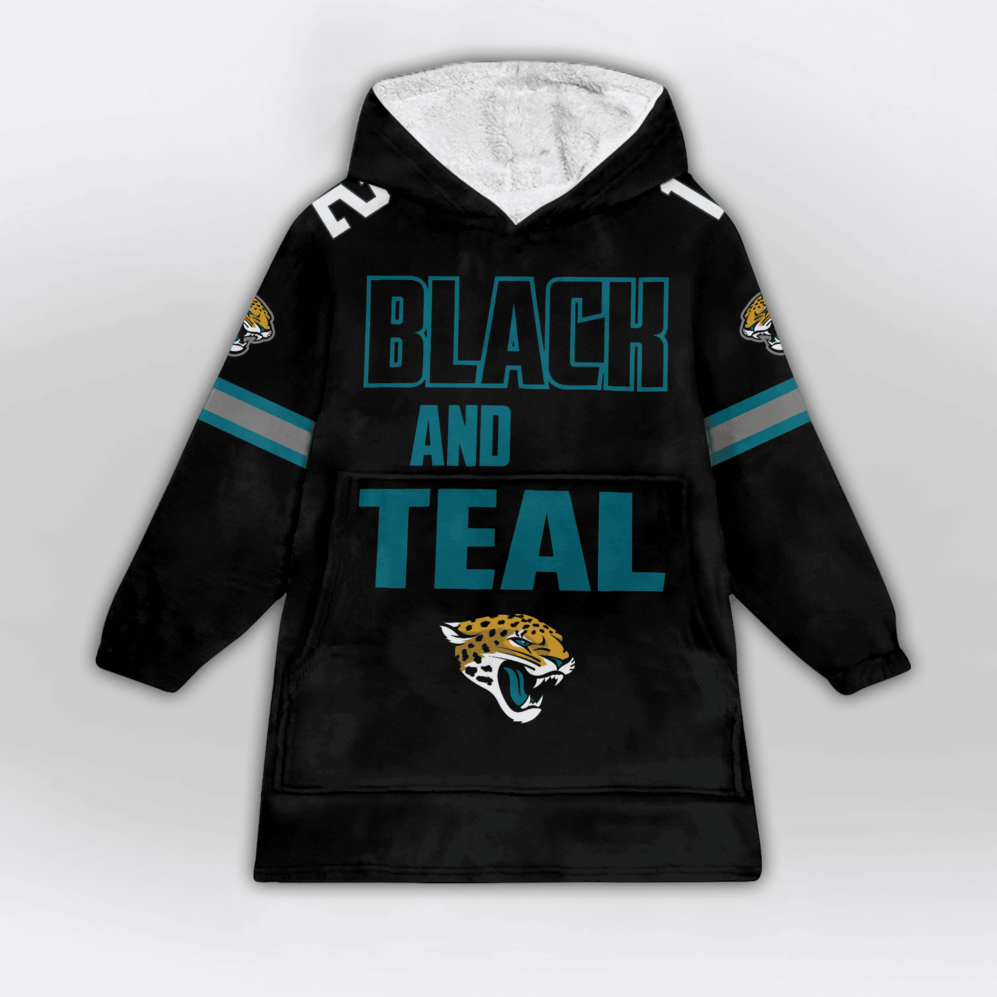 Kid Black And Teal 12 Jacksonville Football Unisex Blanket Hoodie