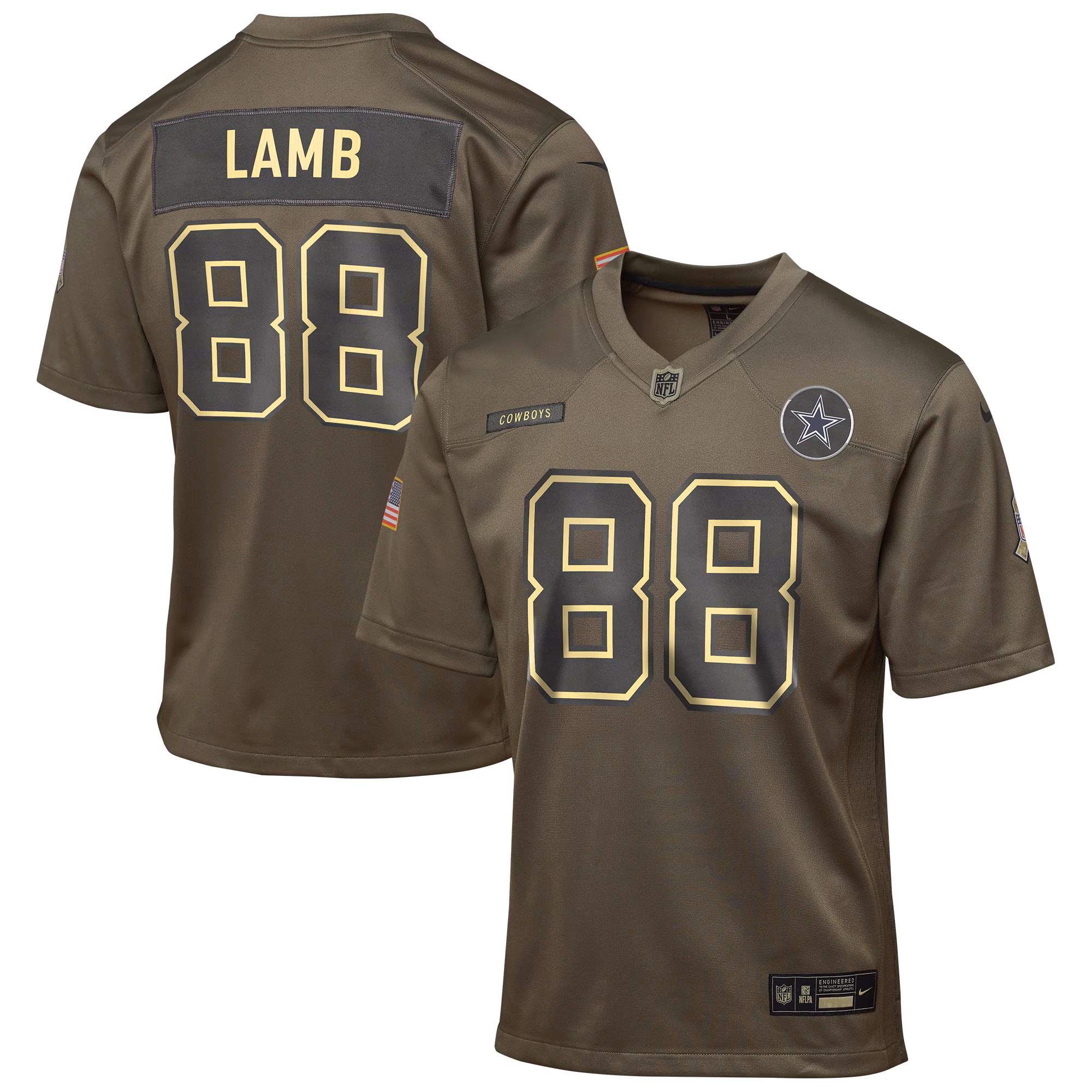 Youth Dallas Cowboys CeeDee Lamb Olive 2025 Salute to Service Game Jersey