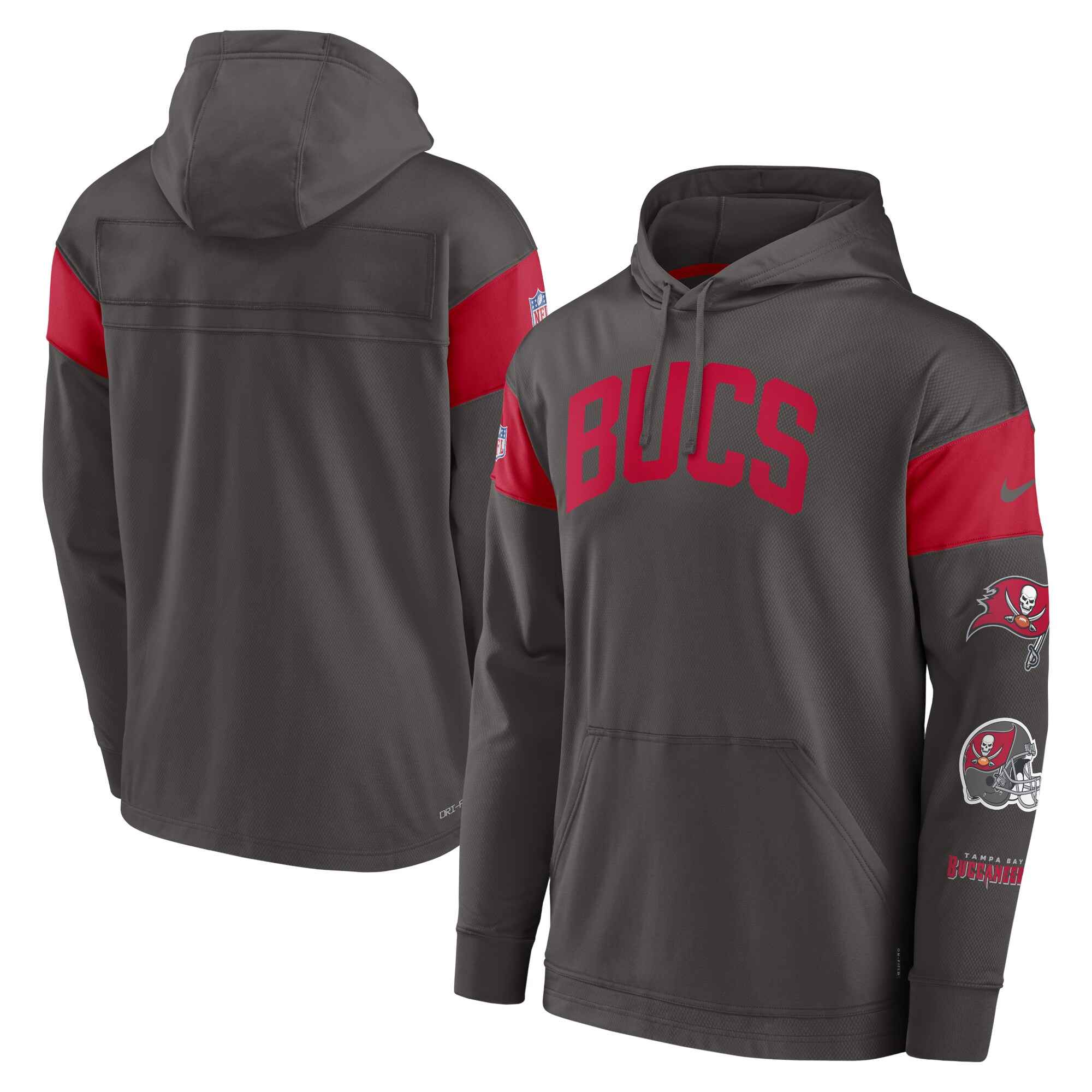 Tampa Bay Buccaneers Sideline Athletic Arch Jersey Performance Pullover Hoodie - Pewter