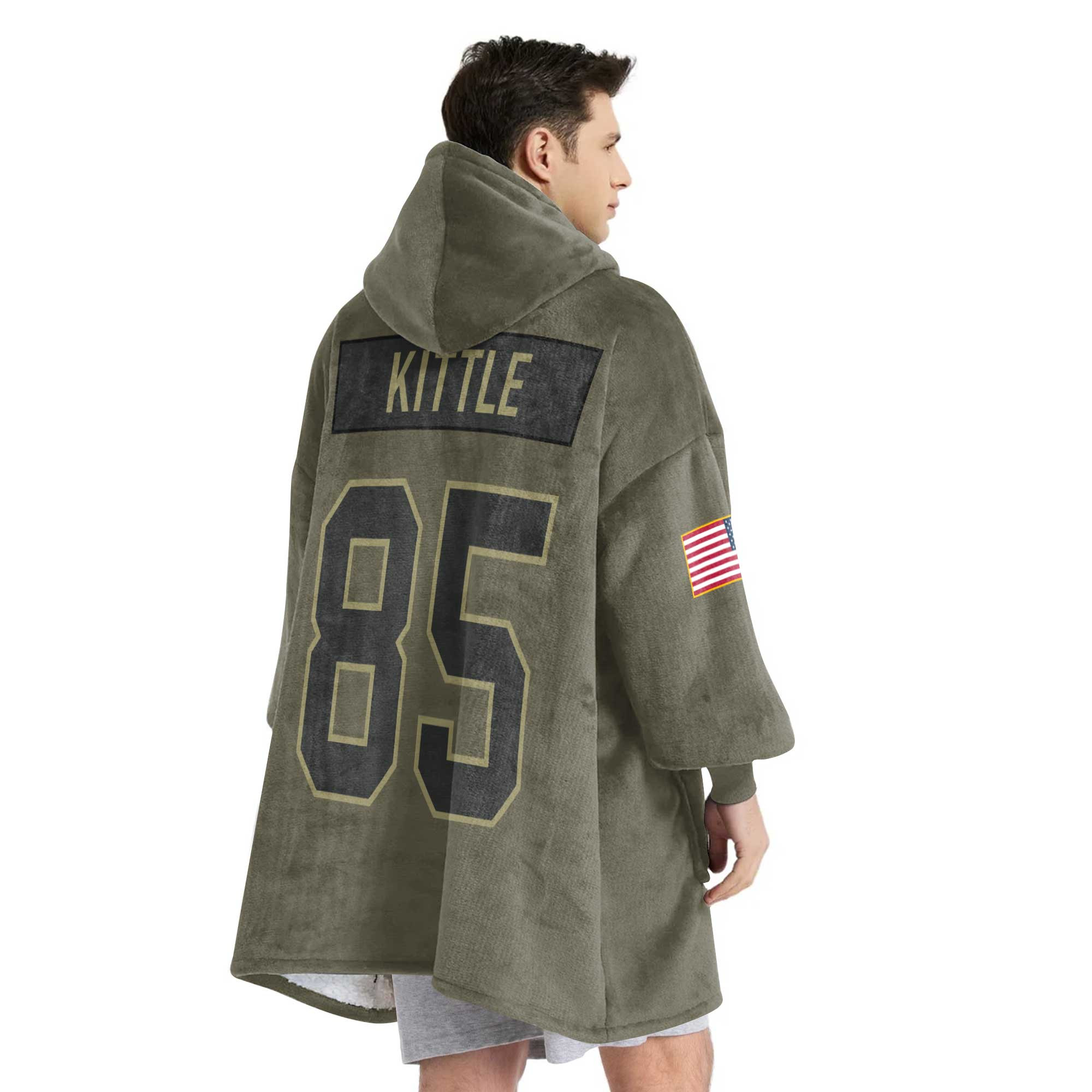Adult G.K 85 San Francisco 49ers Football Blanket Hoodie – Olive Salute to Service