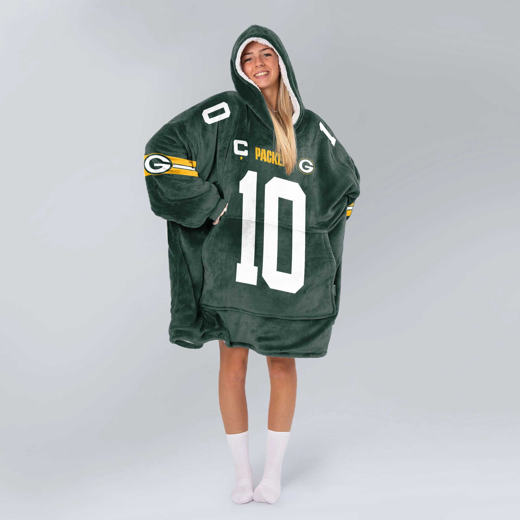 Adult J.L 10 Captain Green Bay Football Unisex Blanket Hoodie