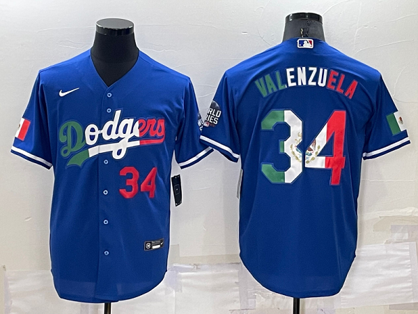 Men's  Los Angeles Dodgers #34 Fernando Valenzuel Blue Mexico Throwback Cool Base MLB Jersey