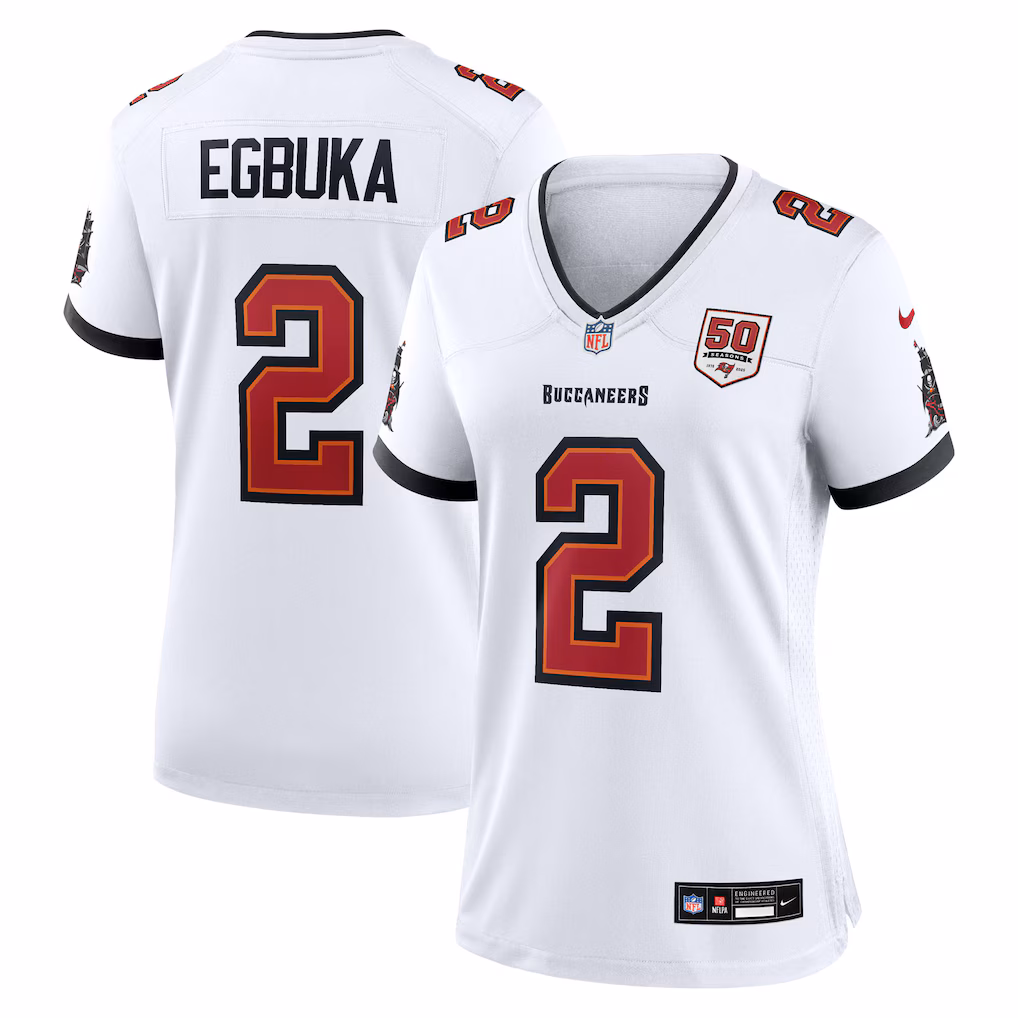 Emeka Egbuka #2 Tampa Bay Buccaneers Women's 50th Season Game Jersey - White