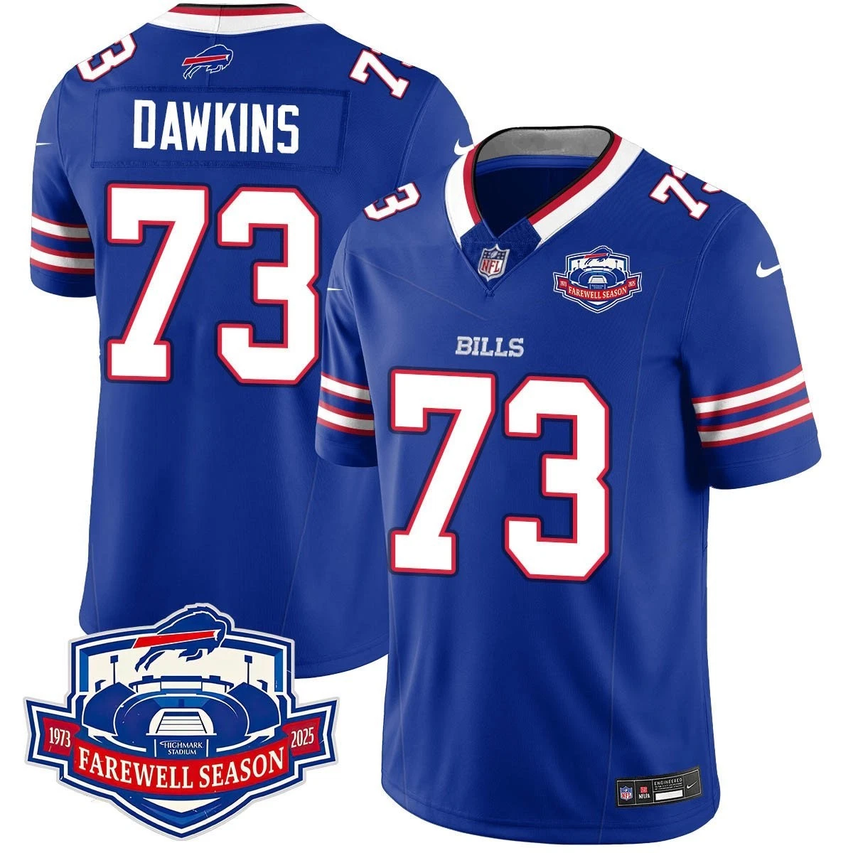 Men's Bills #73 Dion Dawkins 2025 Farewell Season All Stitched Jersey Blue