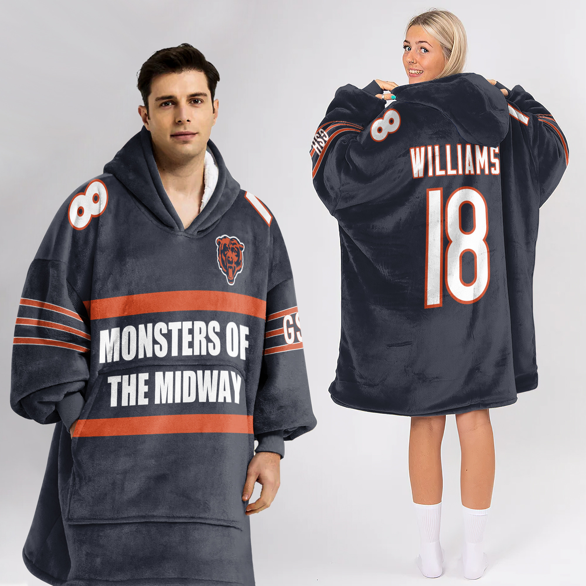 Adult Monsters Of The Midway 18 Chicago Football Unisex Blanket Hoodie