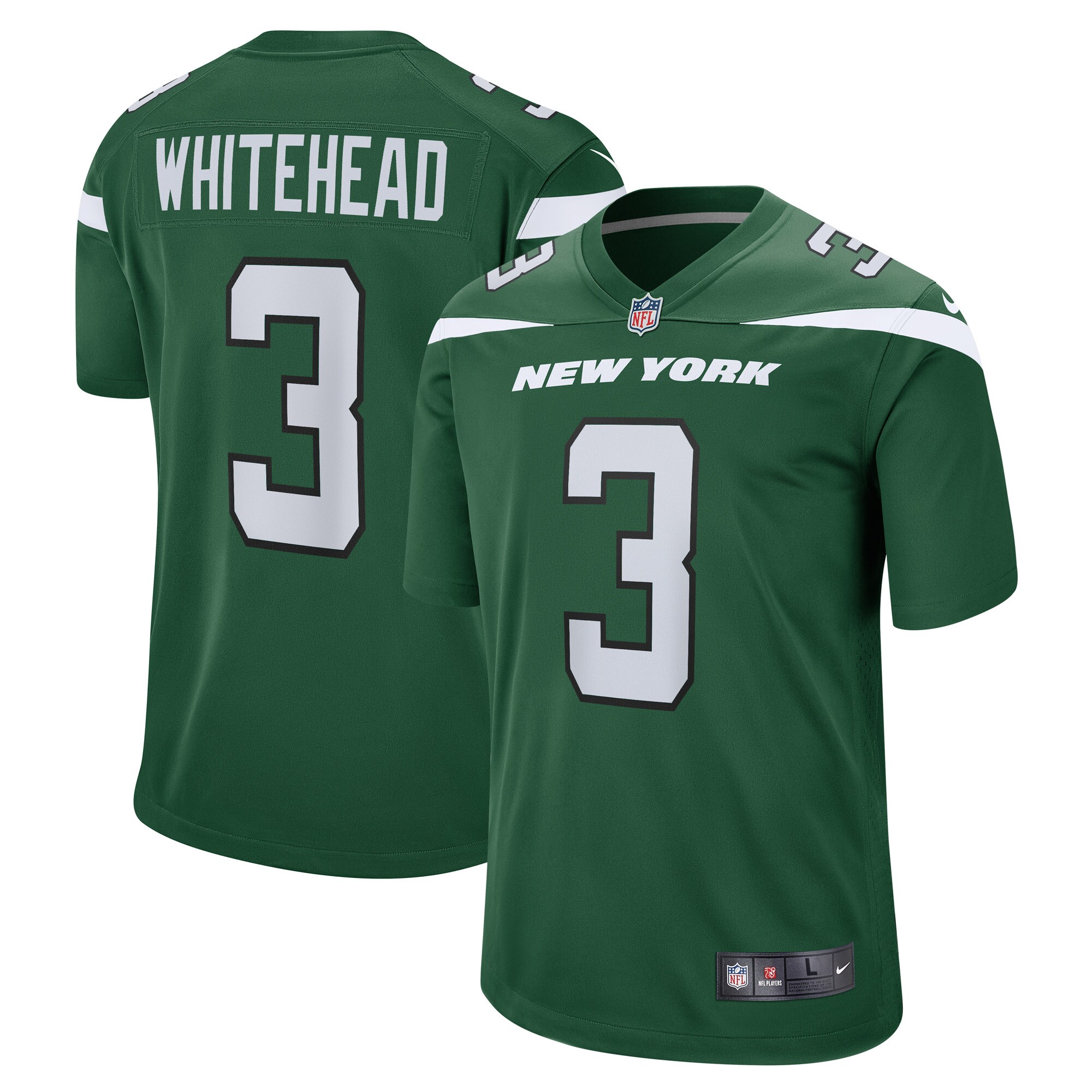 Whitehead New York Jets  Game Player Jersey - Gotham Green