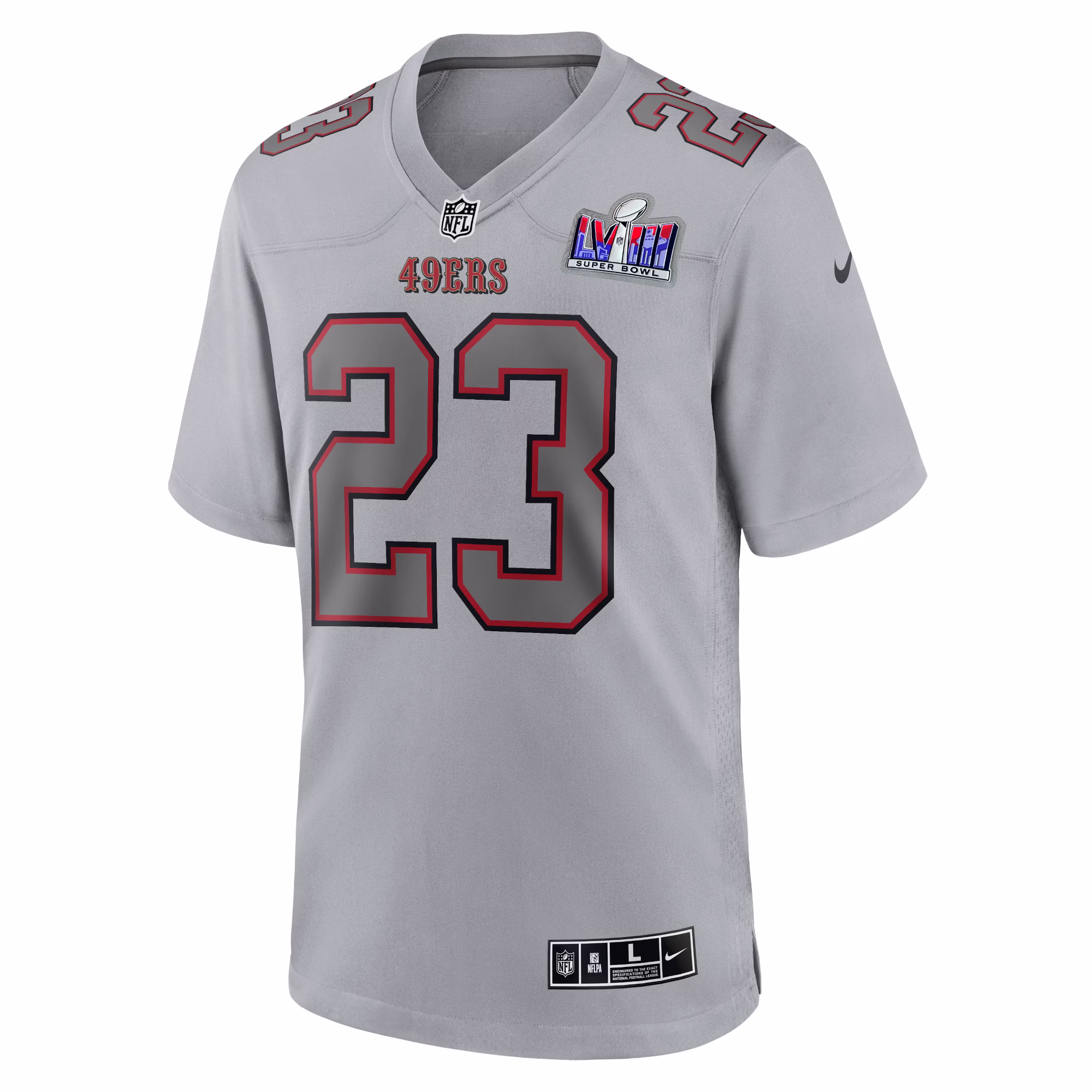 Christian McCaffrey San Francisco 49ers  2023 Super Bowl LVIII Atmosphere Fashion Game Jersey - Gray